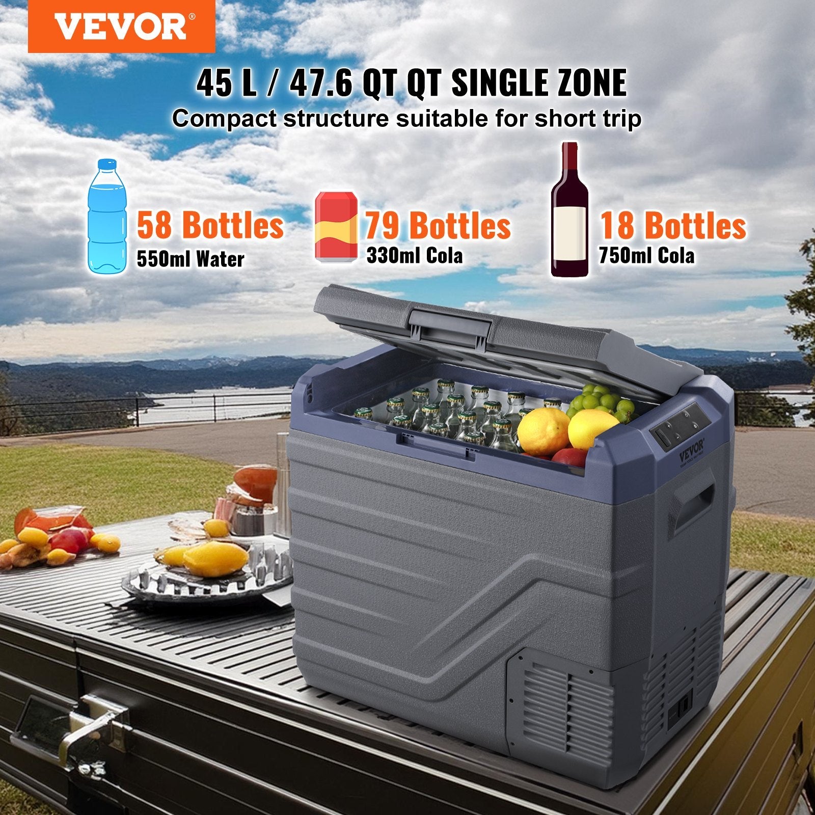 VEVOR Portable Car Refrigerator Freezer Compressor 45 L Single Zone for Car Home 