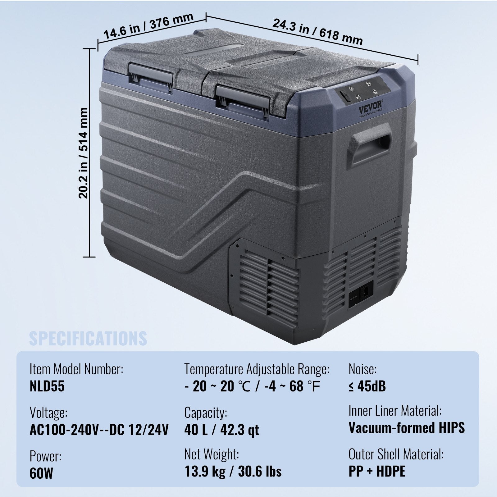 VEVOR Portable Car Refrigerator Freezer Compressor 40 L Dual Zone for Home Car 