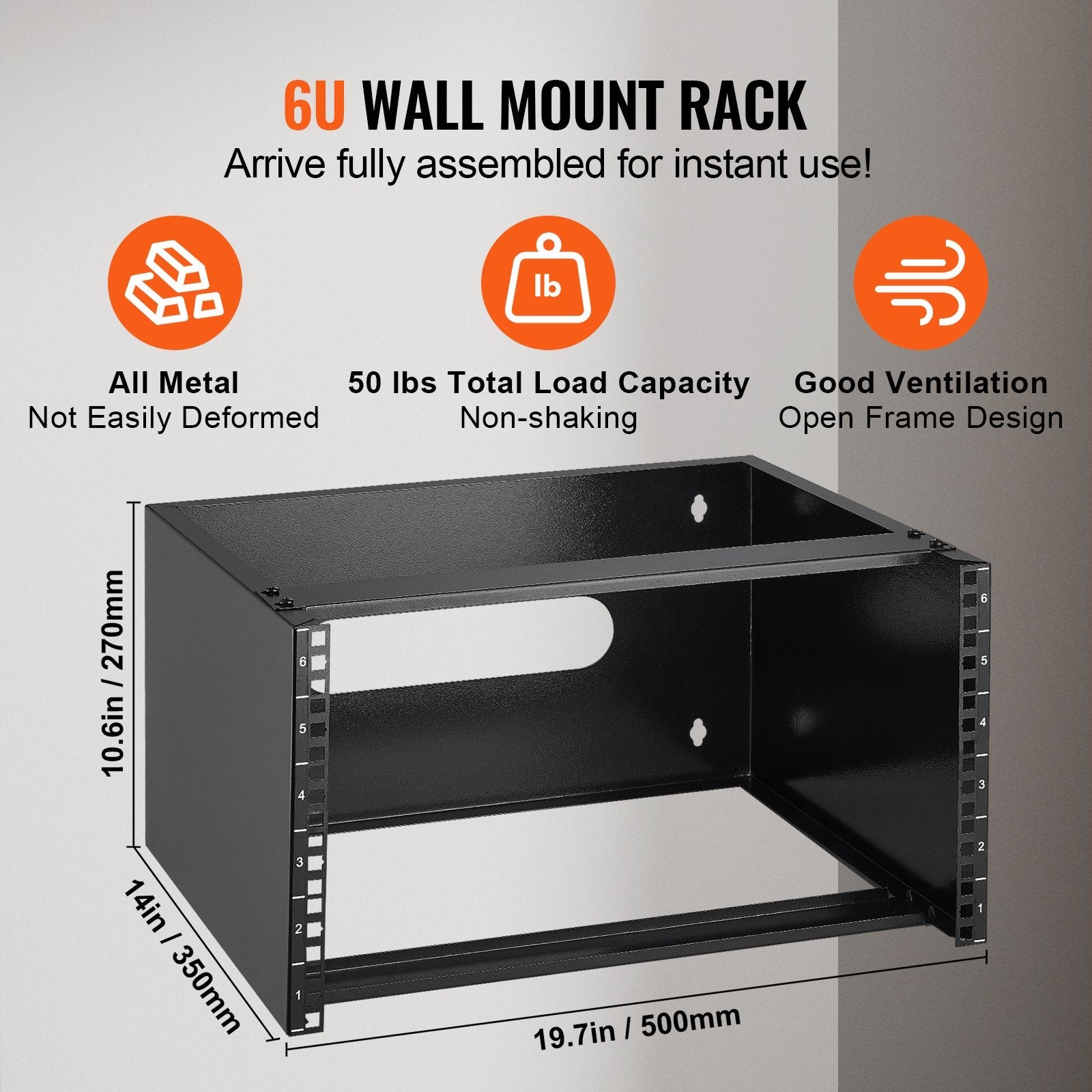 VEVOR 6U Wall Mount Network Rack 14 in/355.6 mm Depth Server Rack 50lbs/22.68kg 