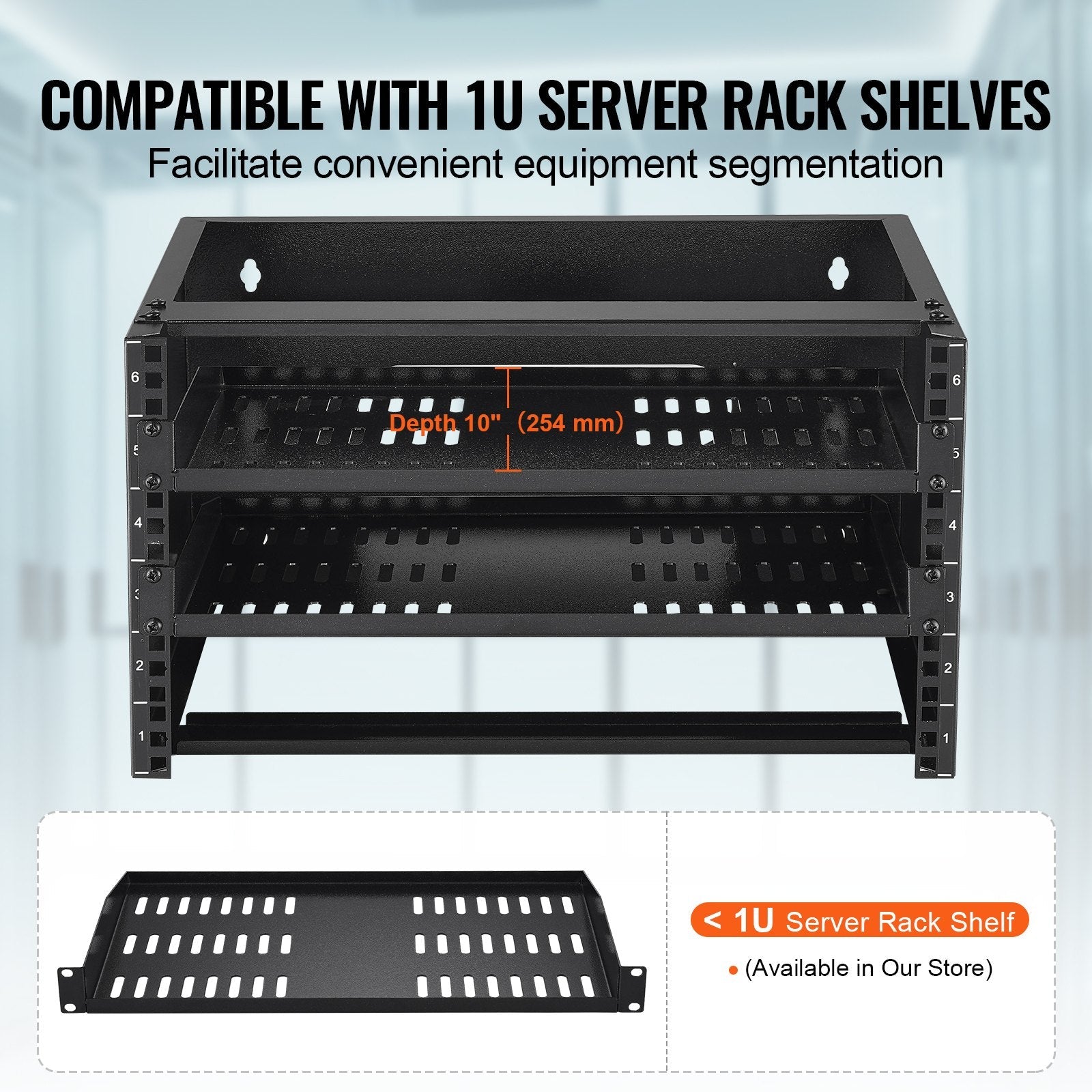 VEVOR 6U Wall Mount Network Rack 14 in/355.6 mm Depth Server Rack 50lbs/22.68kg 