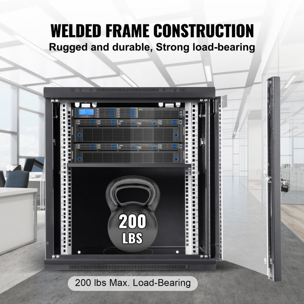 VEVOR 12U Wall Mount Network Server Cabinet, 15.5'' Deep, Server Rack Cabinet Enclosure, 200 lbs Max. Ground-mounted Load Capacity, with Locking Glass Door Side Panels, for IT Equipment, A/V Devices 