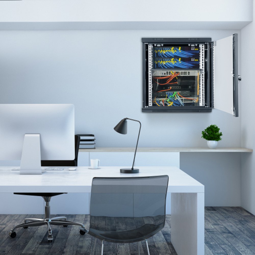 VEVOR 12U Wall Mount Network Server Cabinet, 15.5'' Deep, Server Rack Cabinet Enclosure, 200 lbs Max. Ground-mounted Load Capacity, with Locking Glass Door Side Panels, for IT Equipment, A/V Devices 