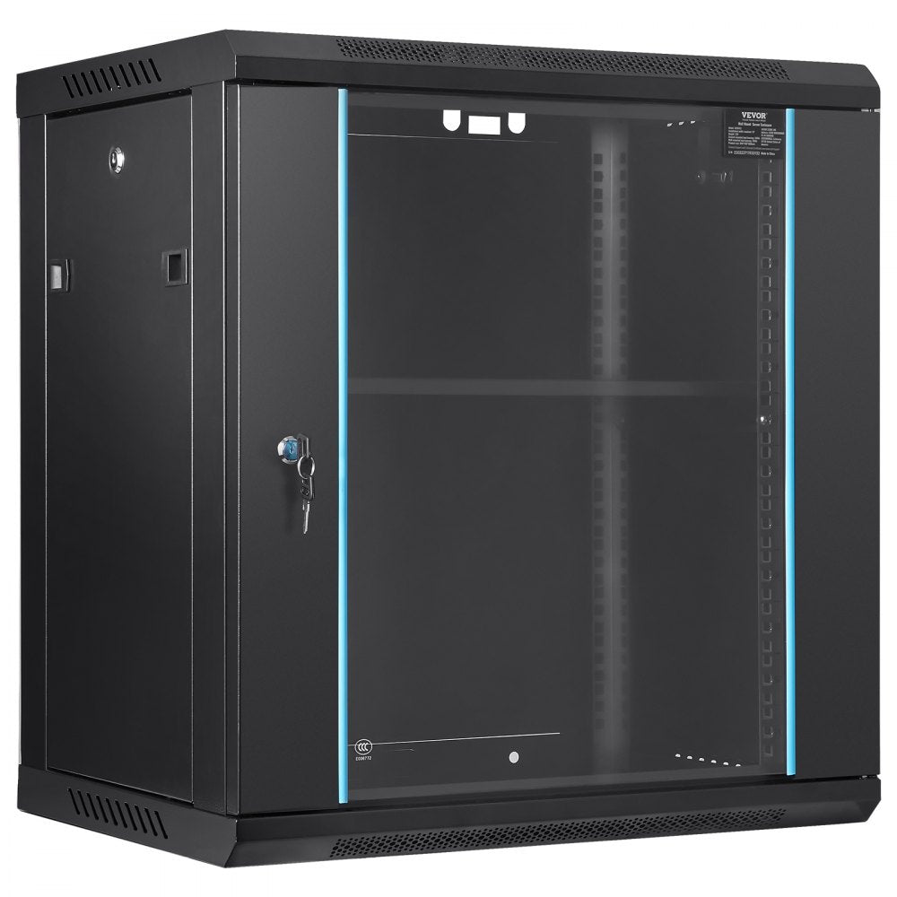 VEVOR 12U Wall Mount Network Server Cabinet, 15.5'' Deep, Server Rack Cabinet Enclosure, 200 lbs Max. Ground-mounted Load Capacity, with Locking Glass Door Side Panels, for IT Equipment, A/V Devices 