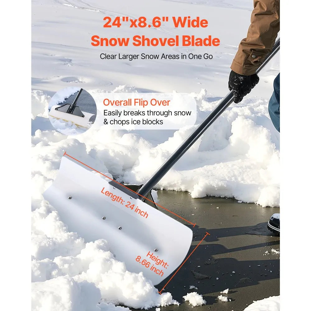 24-Inch Snow Pusher Shovel with Ergonomic Grip and HDPE Plastic Blade