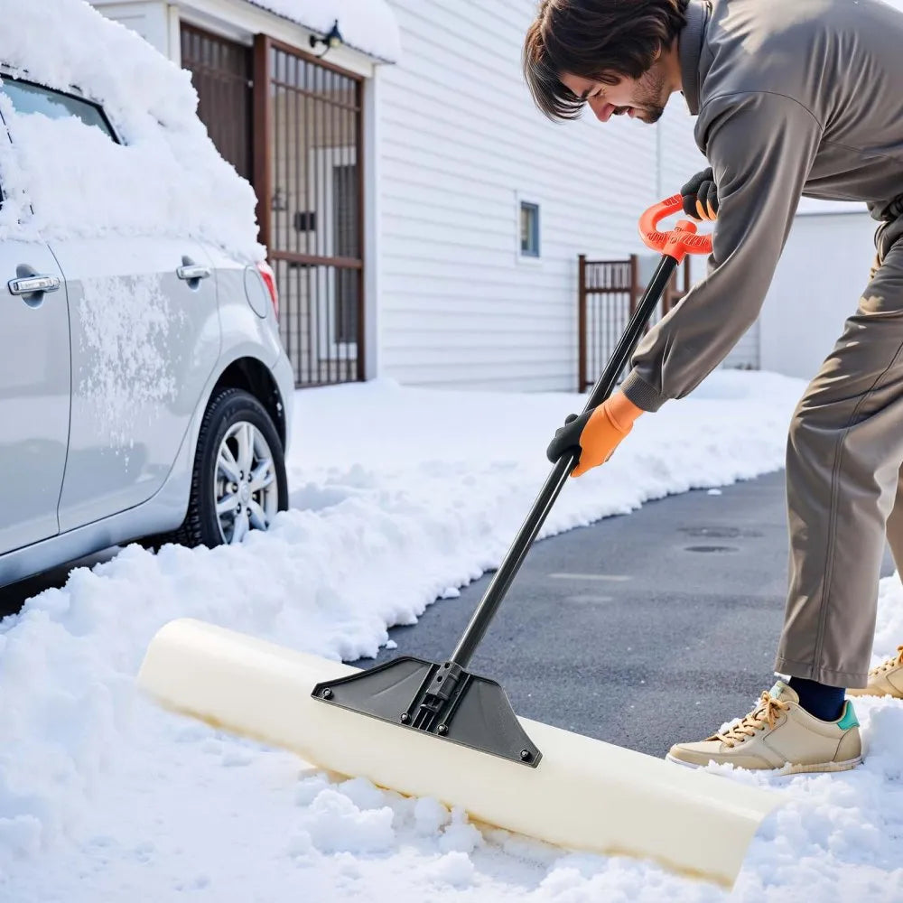 48-Inch Plastic Snow Pusher with Ergonomic Handle for Winter Snow Clearing