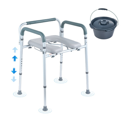 VEVOR Commode Chair, Bedside Commode with Padded Seat and Arms, 7-Level Adjustable Height, 5.8L Removable Bucket, Easy to Assemble, 350 LBS Capacity, Raised Toilet Seat for Adults Seniors 