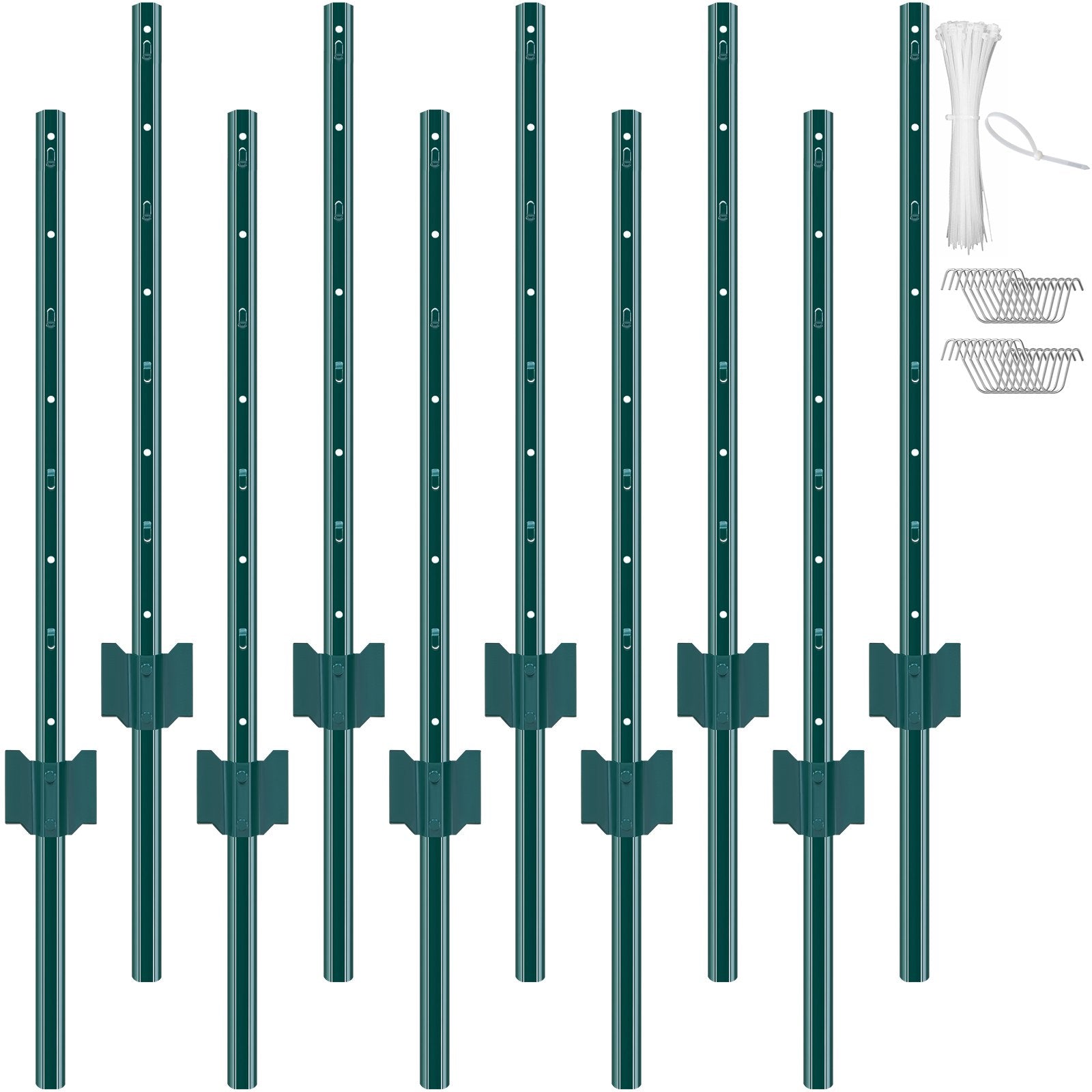 VEVOR 3 Feet Fence Post 10 Pack T-Post Heavy Duty Metal Fence Posts Green 