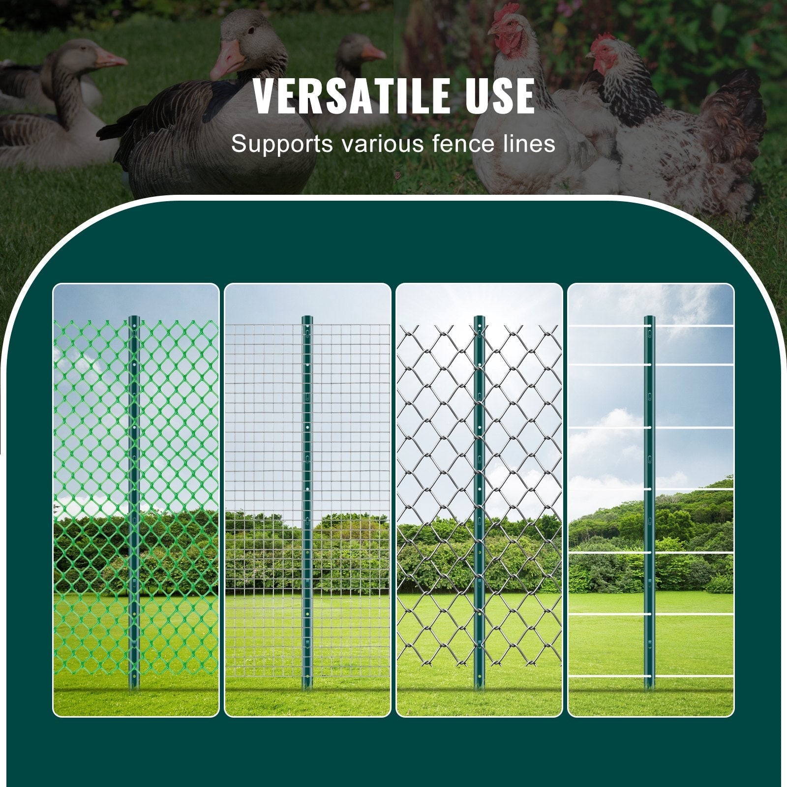 VEVOR 4 Feet Fence Post 10 Pack T-Post Heavy Duty Metal Fence Posts Green 