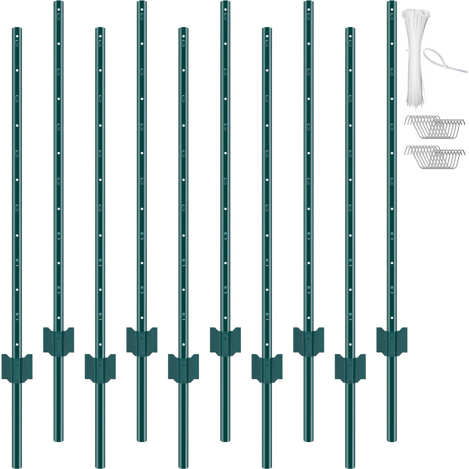 VEVOR 4 Feet Fence Post 10 Pack T-Post Heavy Duty Metal Fence Posts Green 