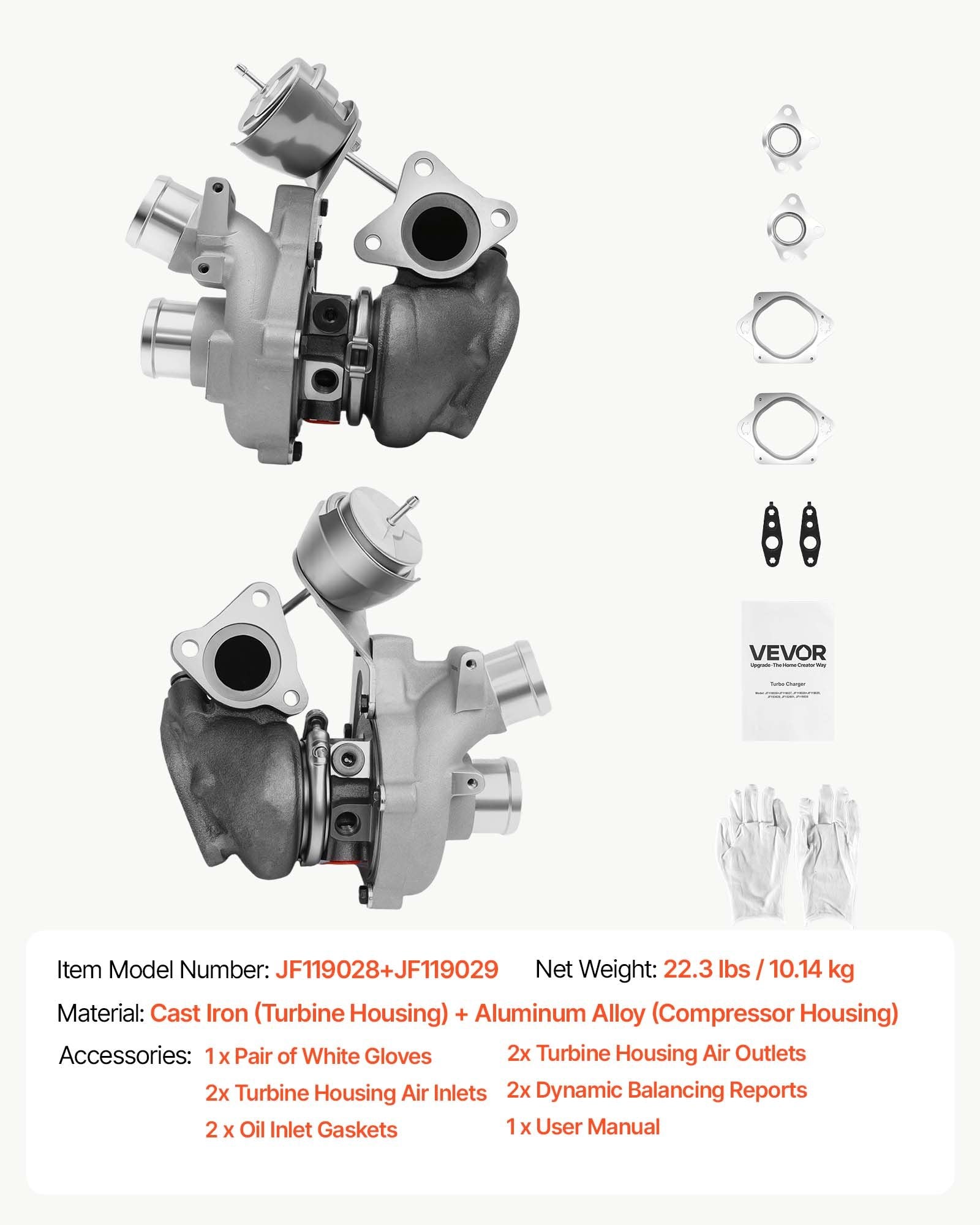 Twin Turbochargers with Wastegate Actuators for Ford F-150, Expedition & Transit 3.5L EcoBoost