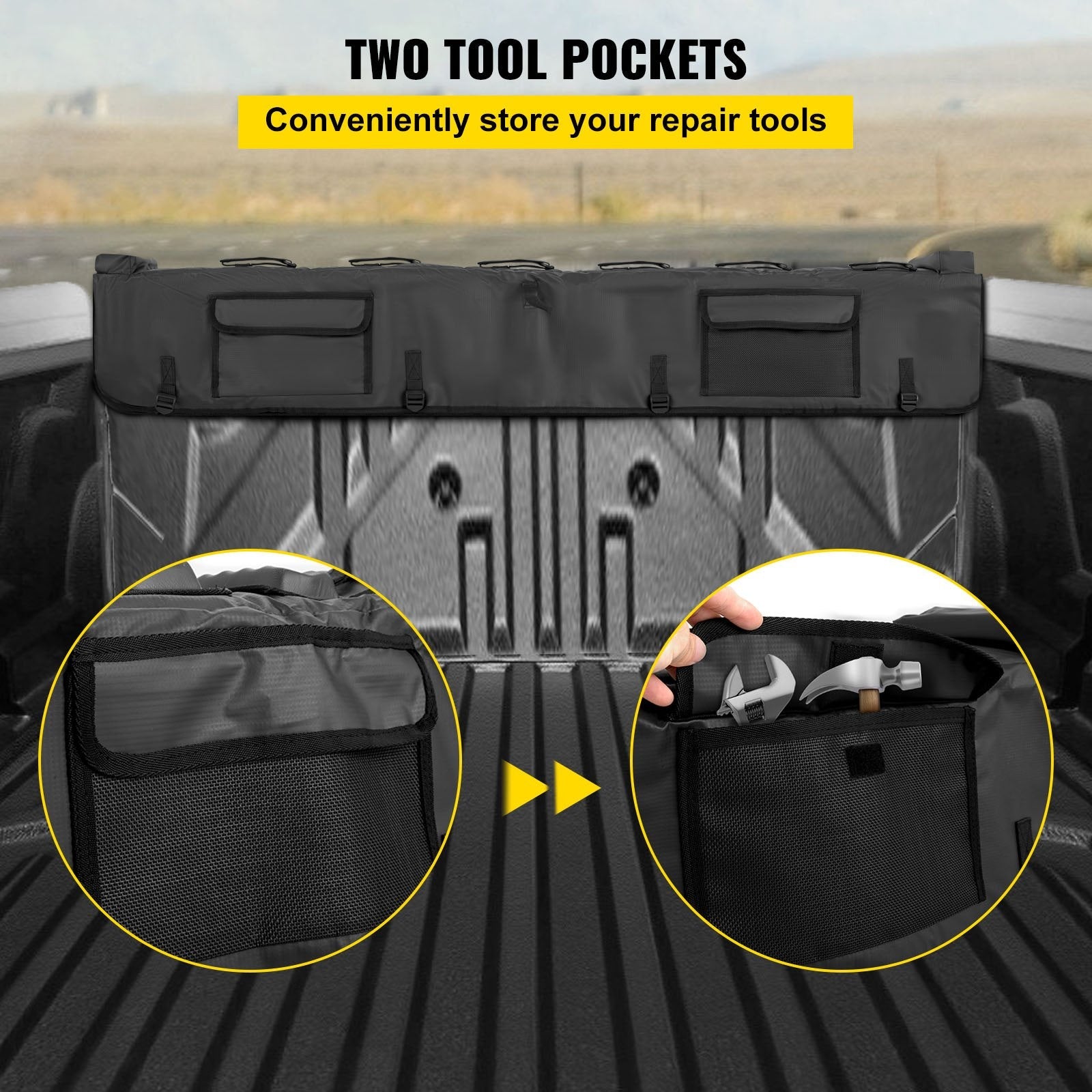 VEVOR Tailgate Pad, 63" Wide Tailgate Bike Pad, Truck Bike Pad for Carrying up to 6 Bikes, Truck Bed Bike Pad with PVC Outer Layer, Mechanic Tool Pocket and Straps for Middle & Large Pickup Truck 