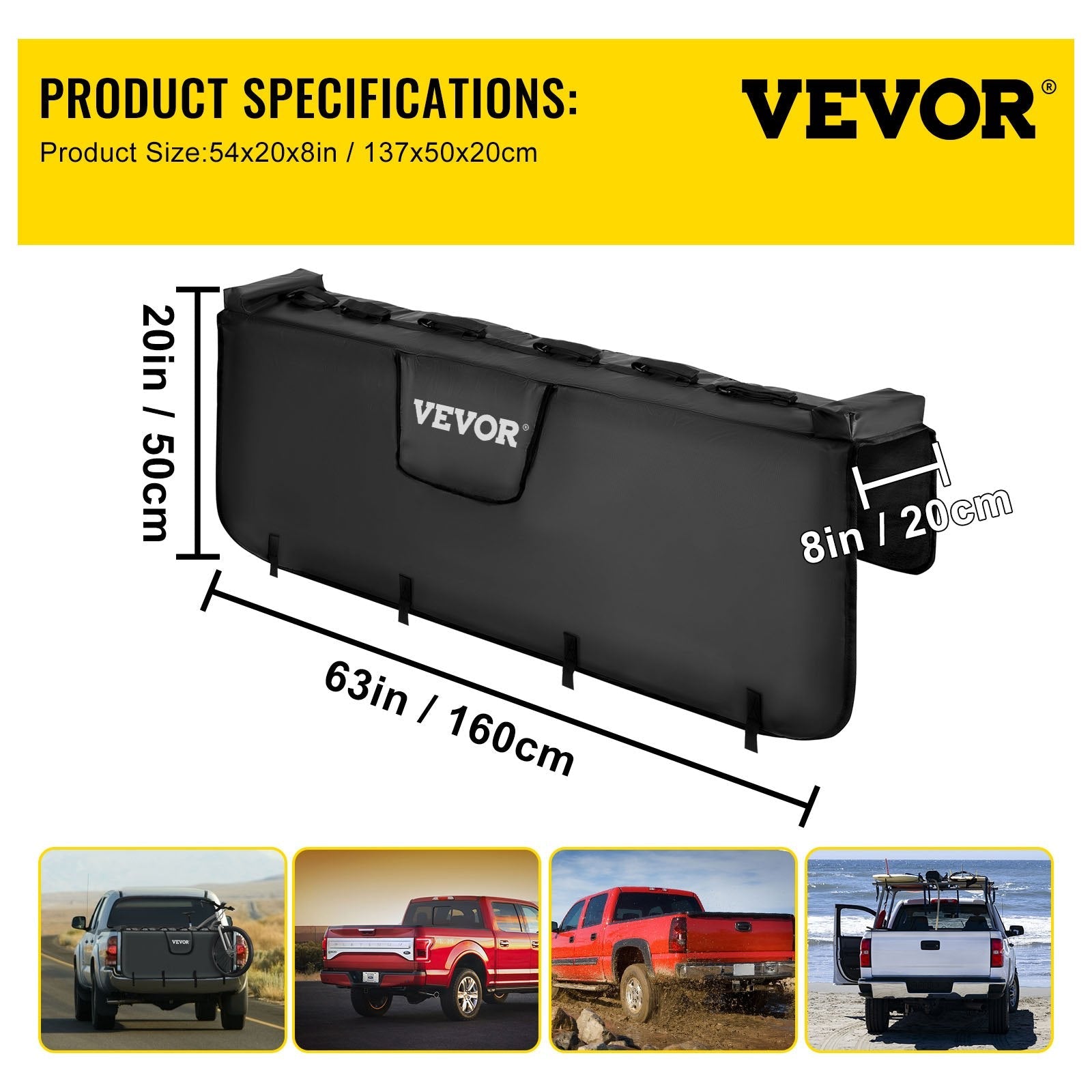VEVOR Tailgate Pad, 63" Wide Tailgate Bike Pad, Truck Bike Pad for Carrying up to 6 Bikes, Truck Bed Bike Pad with PVC Outer Layer, Mechanic Tool Pocket and Straps for Middle & Large Pickup Truck 