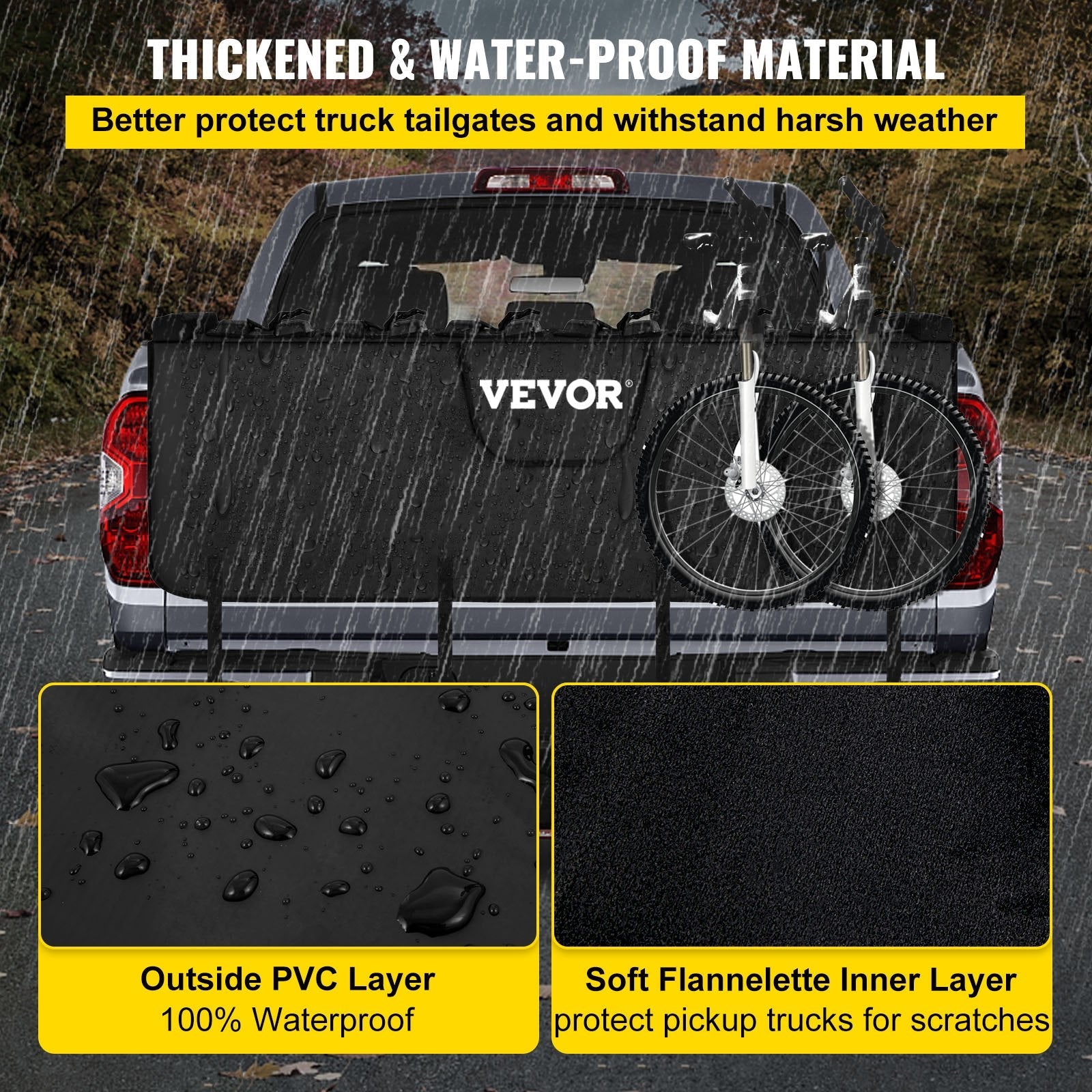 VEVOR Tailgate Pad, 63\" Wide Tailgate Bike Pad, Truck Bike Pad for Carrying up to 6 Bikes, Truck Bed Bike Pad with PVC Outer Layer, Tool Pocket and Straps for Middle & Large Pickup Truck, Upgraded 