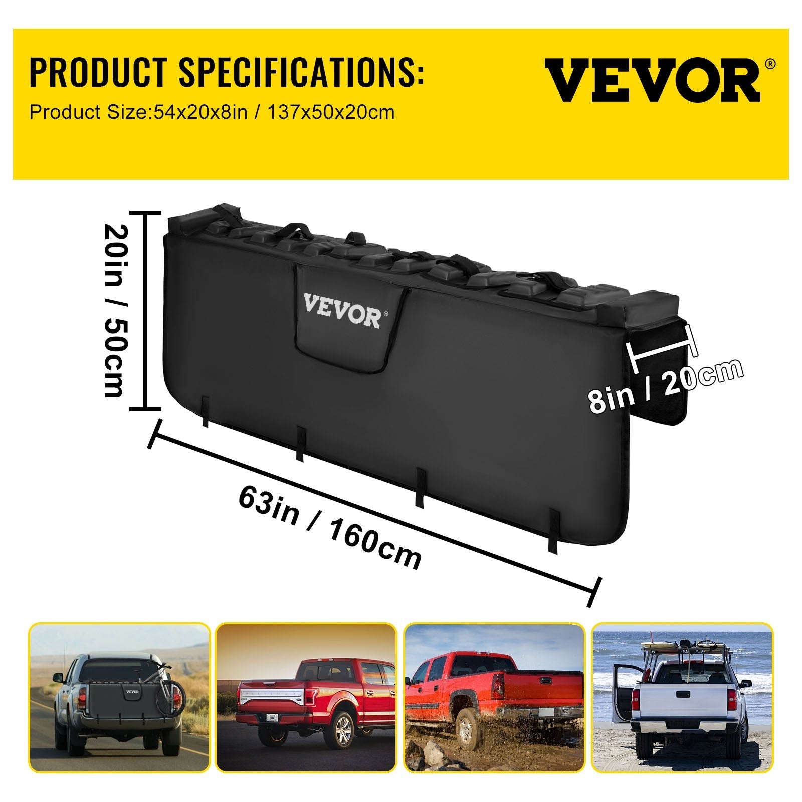 VEVOR Tailgate Pad, 63\" Wide Tailgate Bike Pad, Truck Bike Pad for Carrying up to 6 Bikes, Truck Bed Bike Pad with PVC Outer Layer, Tool Pocket and Straps for Middle & Large Pickup Truck, Upgraded 