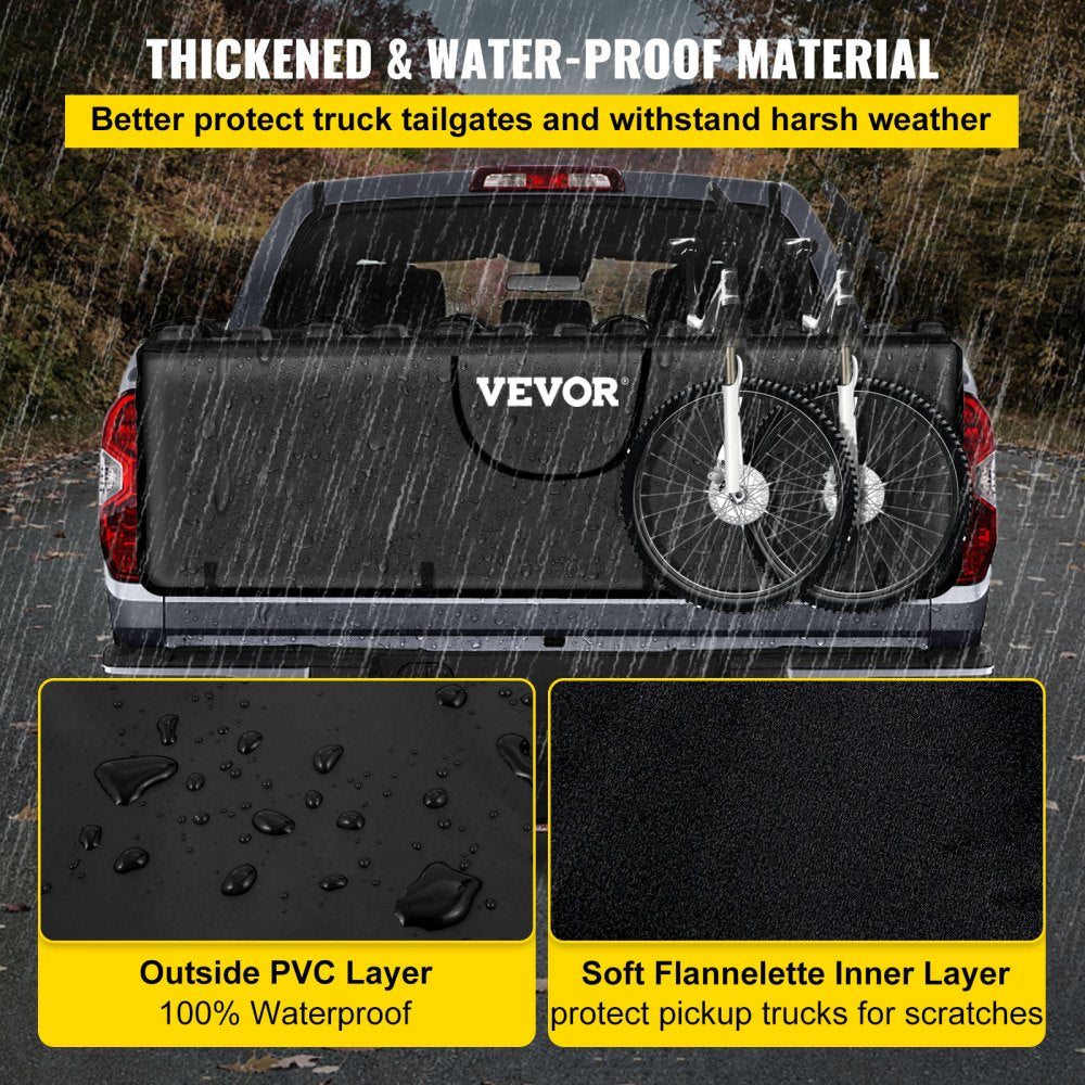 VEVOR Tailgate Pad, 63" Wide Tailgate Bike Pad, Truck Bike Pad for Carrying up to 7 Bikes, Truck Bed Bike Pad with PVC Outer Layer, Tool Pocket and Straps for Middle & Large Pickup Truck, Upgraded 