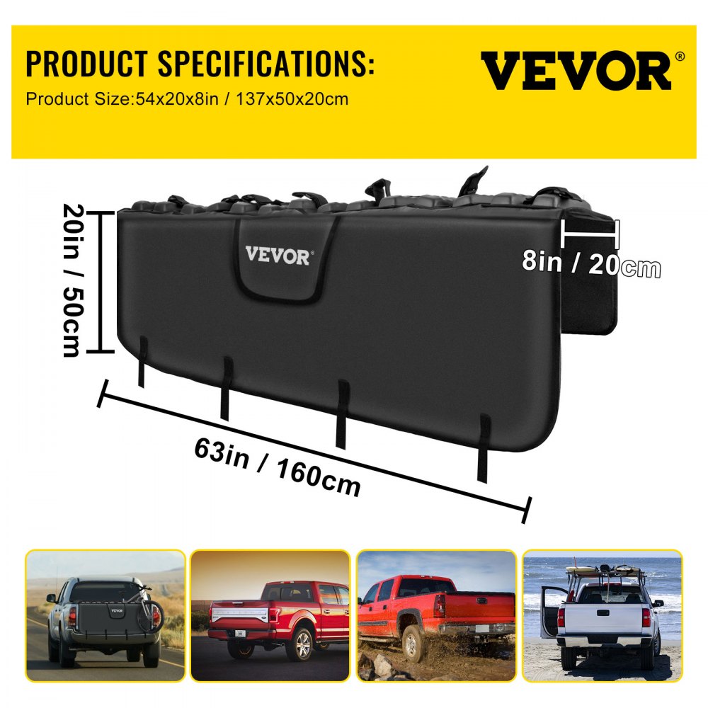 VEVOR Tailgate Pad, 63" Wide Tailgate Bike Pad, Truck Bike Pad for Carrying up to 7 Bikes, Truck Bed Bike Pad with PVC Outer Layer, Tool Pocket and Straps for Middle & Large Pickup Truck, Upgraded 