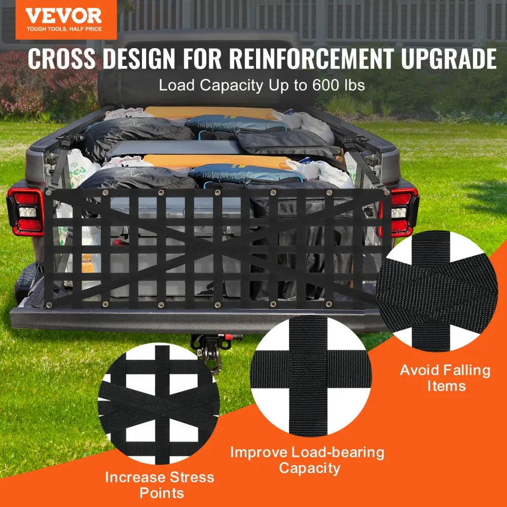 VEVOR Tailgate Net Pickup Truck Tailgate Net 54" x 18" Adjustable Cross Design