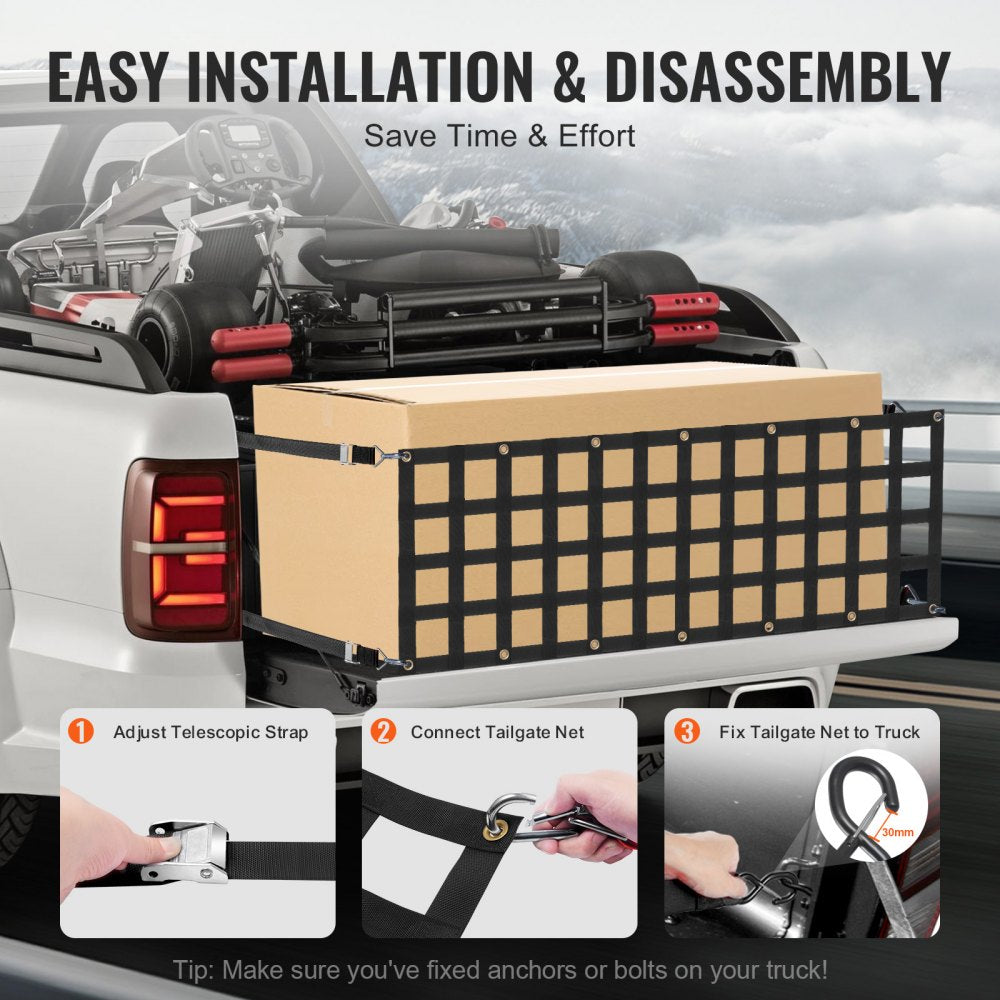 VEVOR Tailgate Net Pickup Truck Tailgate Net 60" x 18" for Full Size Trucks 