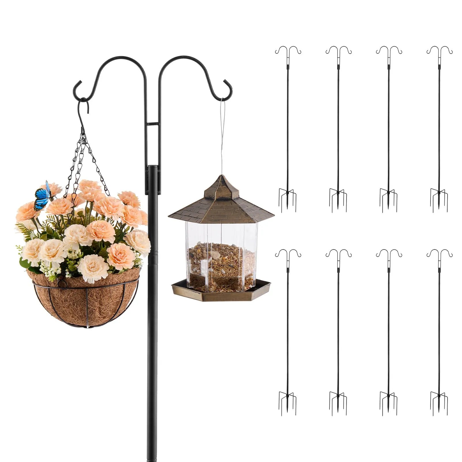 VEVOR Double Shepherds Hook 8 Pack 76 Inch Heavy Duty Bird Feeder Pole