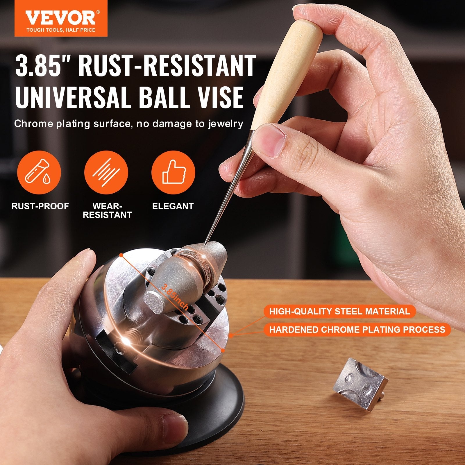 VEVOR Ball Vise 3\" Engraving Setting Tool 360°Rotation Professional Ball Vise 30 PCS Attachment Jewelry Engraving Block Tools Standard Block (3inch) 