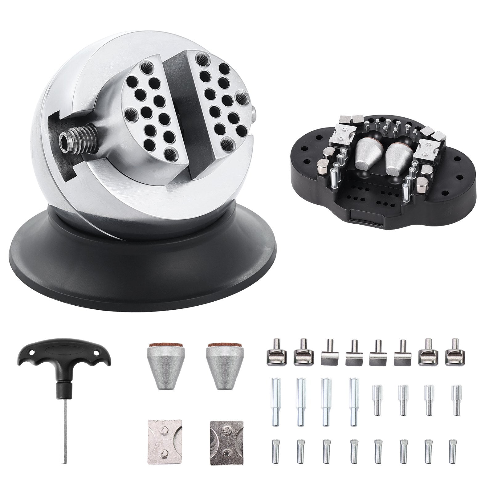 VEVOR Ball Vise 3\" Engraving Setting Tool 360°Rotation Professional Ball Vise 30 PCS Attachment Jewelry Engraving Block Tools Standard Block (3inch) 