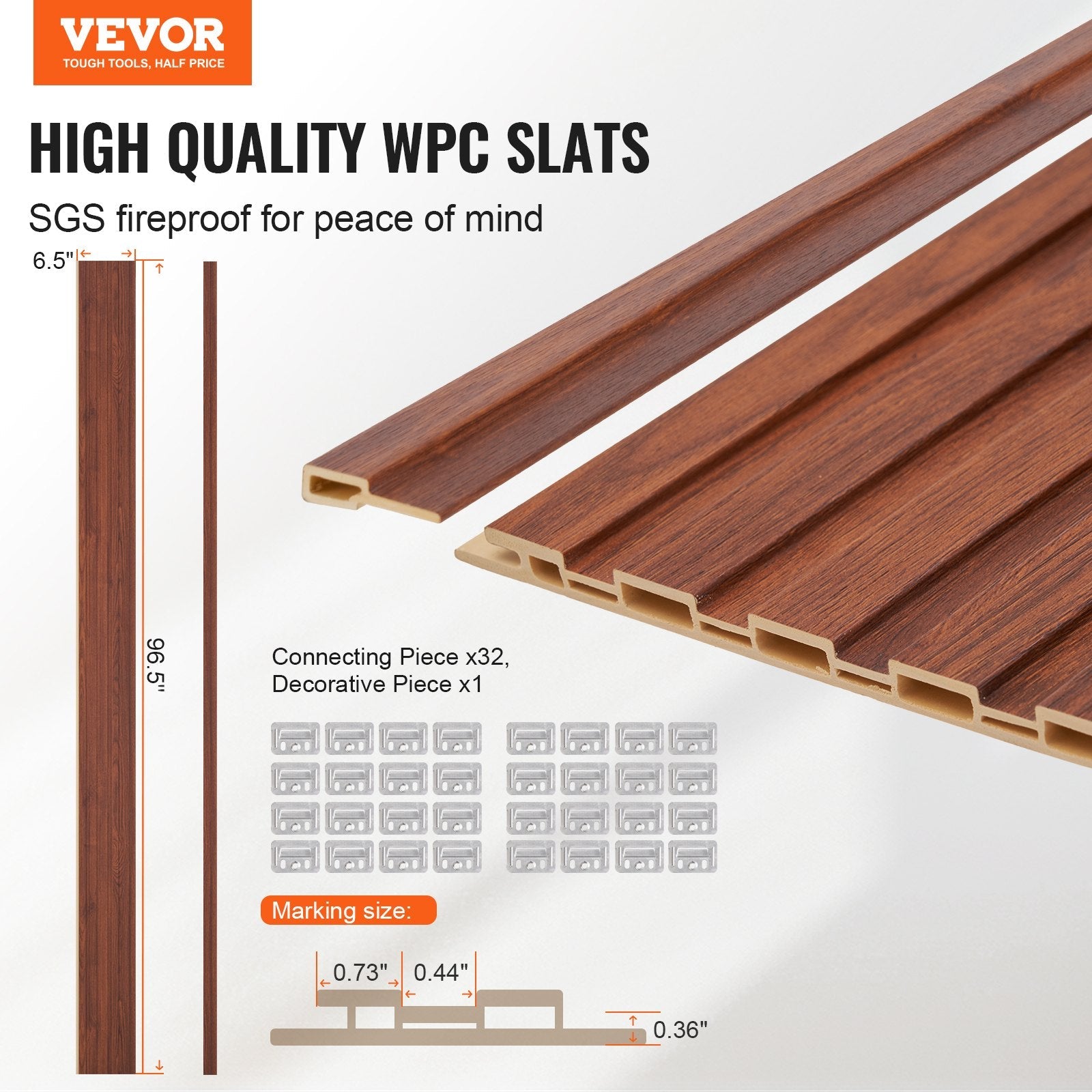 VEVOR Wood Slat Acoustic Panels 8 PCS 96 x 6 inch for Modern Wall Black Walnut 