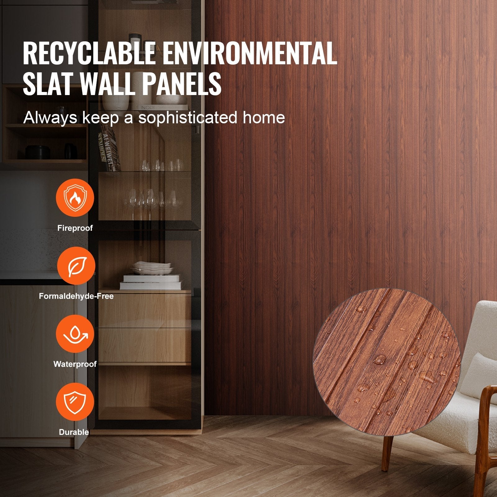 VEVOR Wood Slat Acoustic Panels 8 PCS 96 x 6 inch for Modern Wall Black Walnut 