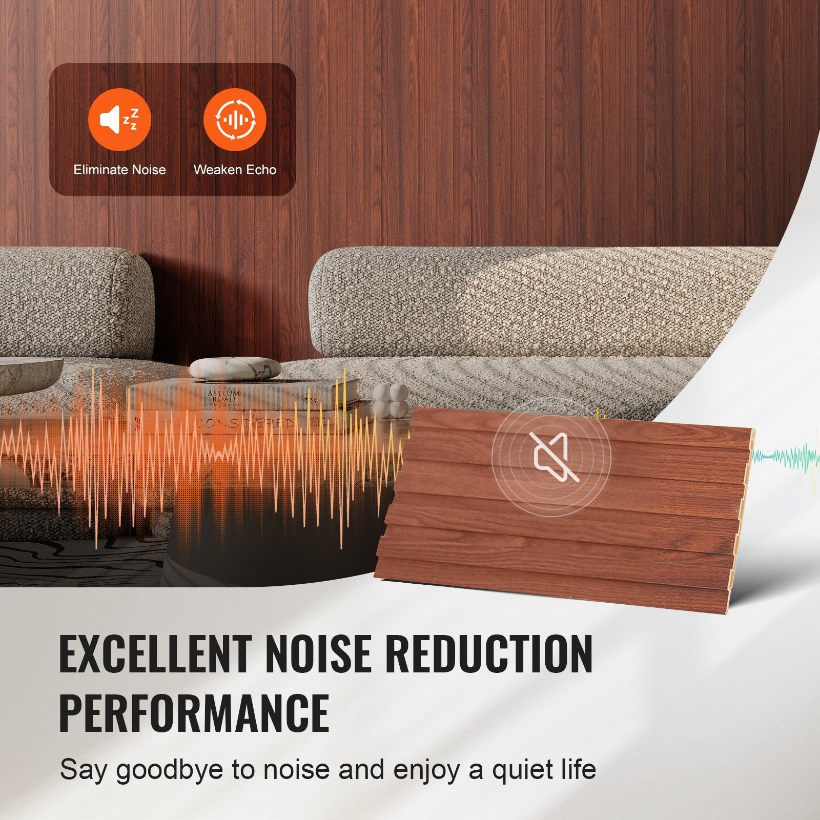 VEVOR Wood Slat Acoustic Panels 8 PCS 96 x 6 inch for Modern Wall Black Walnut 