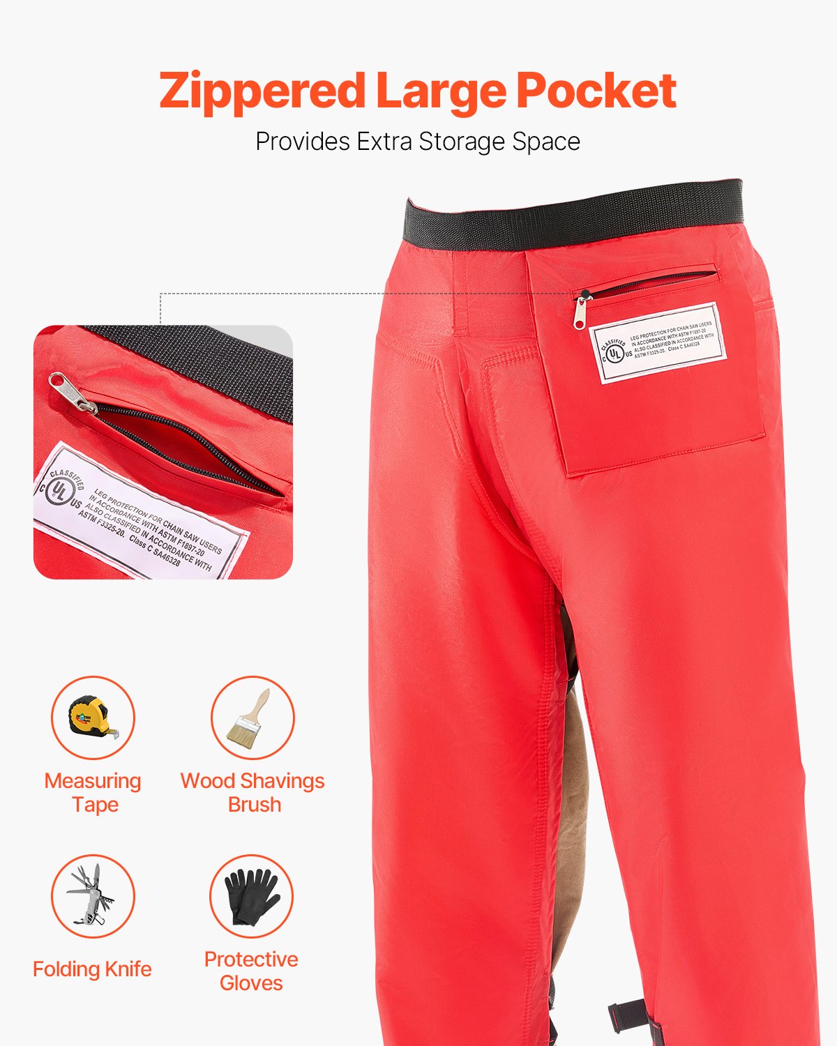 VEVOR Chainsaw Chaps 34.2" Apron Style Chainsaw Safety Chaps Class C Small 