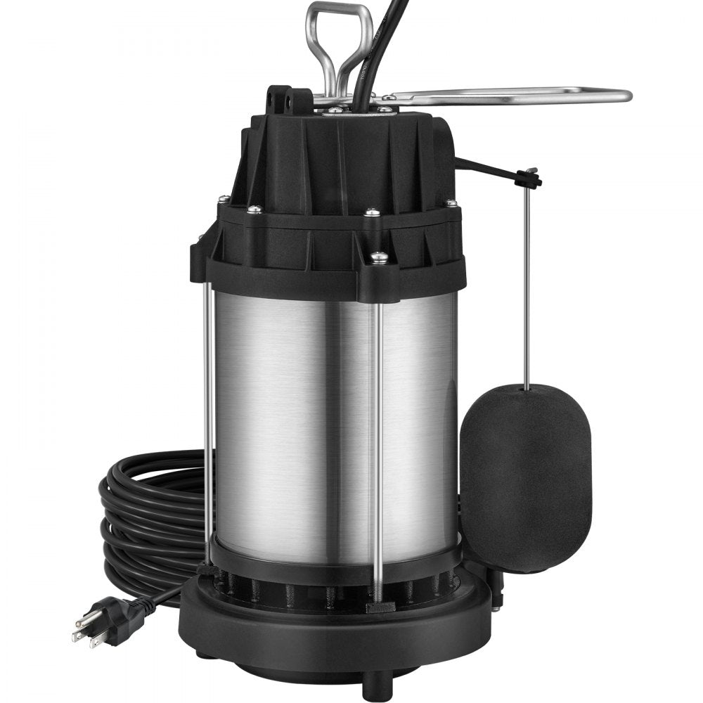 VEVOR Sump Pump, 1/2 HP 3960 GPH, Submersible Cast Iron Stainless Steel Water Pump, 1-1/2" NPT Discharge With 10 ft Cord, Automatic Float Switch with Piggy-back Plug, for Indoor Basement Water Basin 