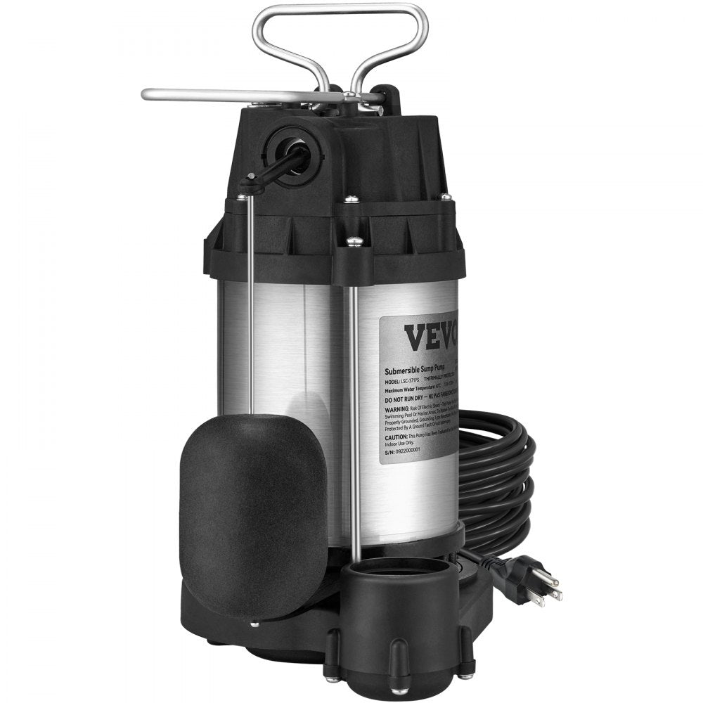 VEVOR Sump Pump, 1/2 HP 3960 GPH, Submersible Cast Iron Stainless Steel Water Pump, 1-1/2" NPT Discharge With 10 ft Cord, Automatic Float Switch with Piggy-back Plug, for Indoor Basement Water Basin 
