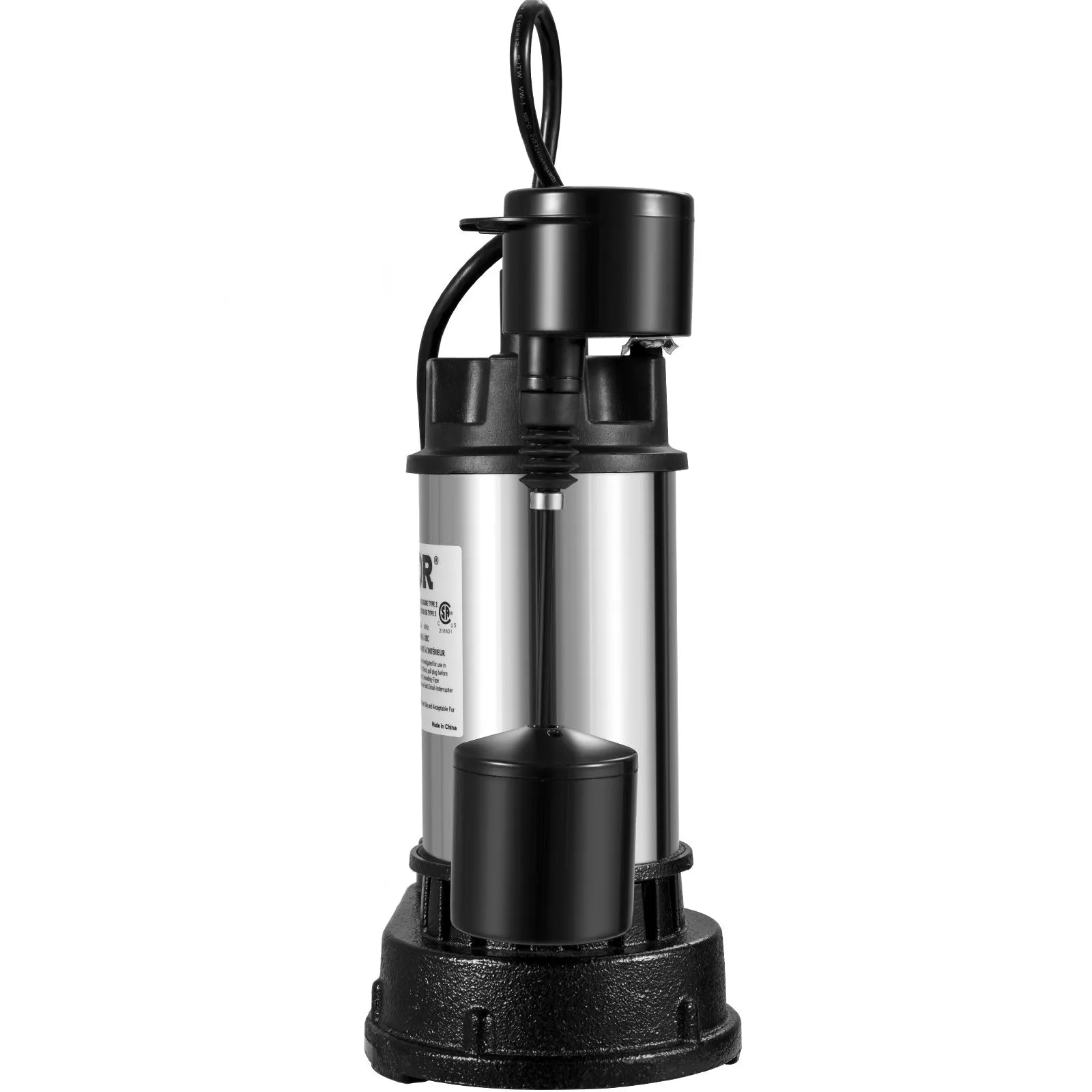 VEVOR Sump Pump, 1.5 HP 6000 GPH, Submersible Cast Iron and Stainless Steel Water Pump, 1-1/2" Discharge With 1-1/4" Adaptor, Automatic Vertical Float Switch, for Indoor Basement Water Basin