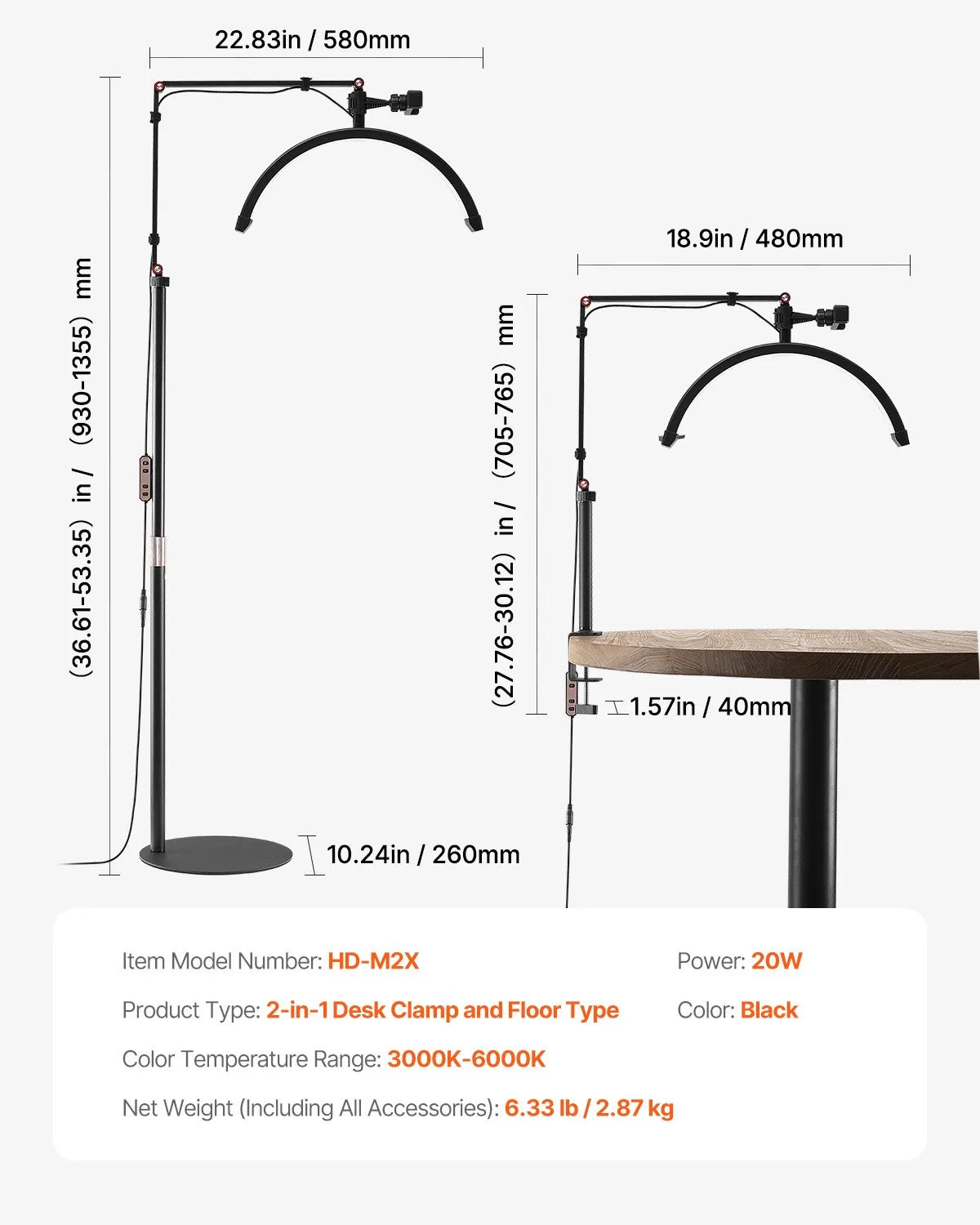 💡 2-in-1 Half Moon LED Lash Light – Floor & Desk Lamp (Model HD-M2X)