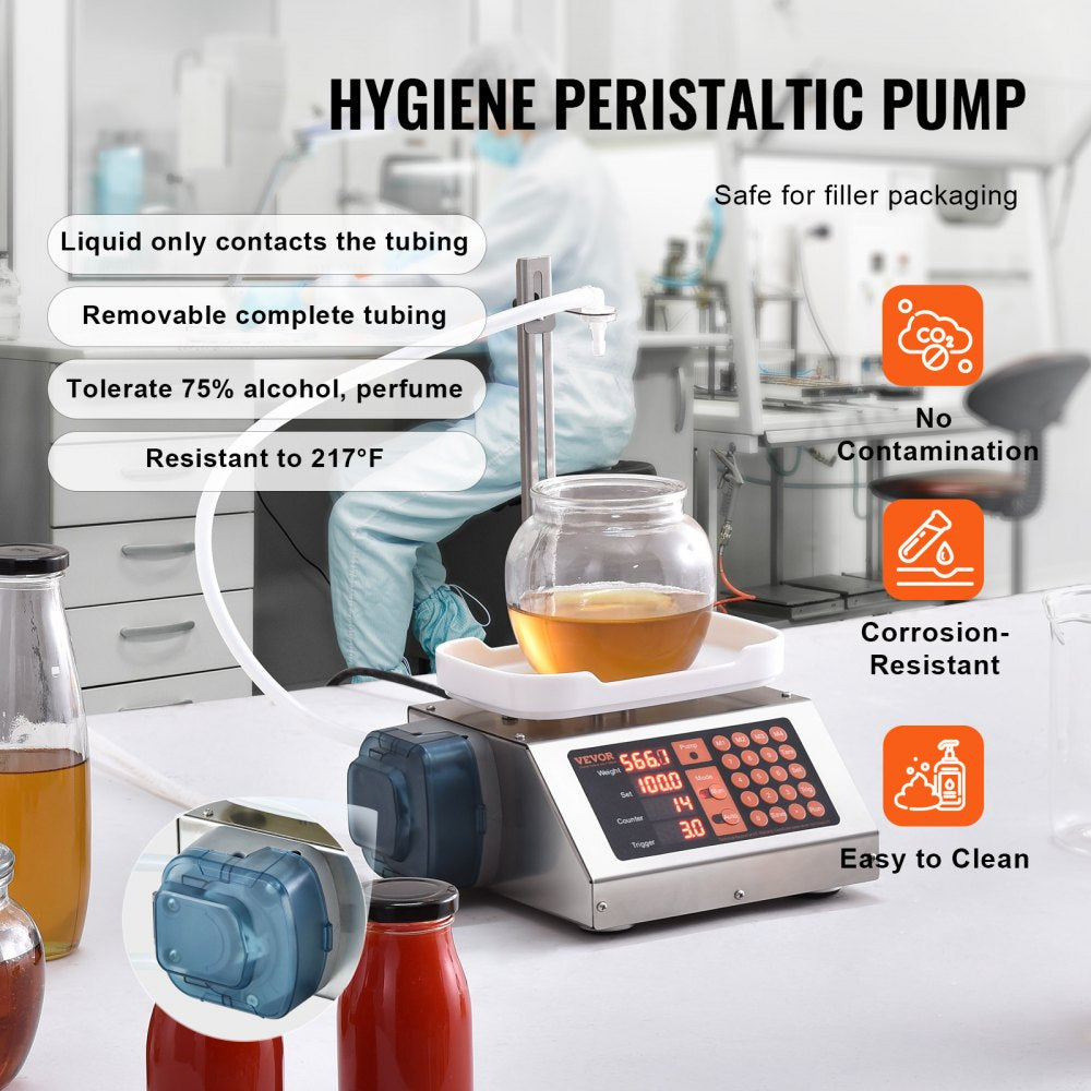 VEVOR Liquid Filling Machine, 5-300 g Weighing Capacity, Automatic Bottle Filler Machine, Bottling Machine Peristaltic Pump Digital Control for Milk, Water, Wine, Beverage, Soy Sauce (Single Nozzle) 