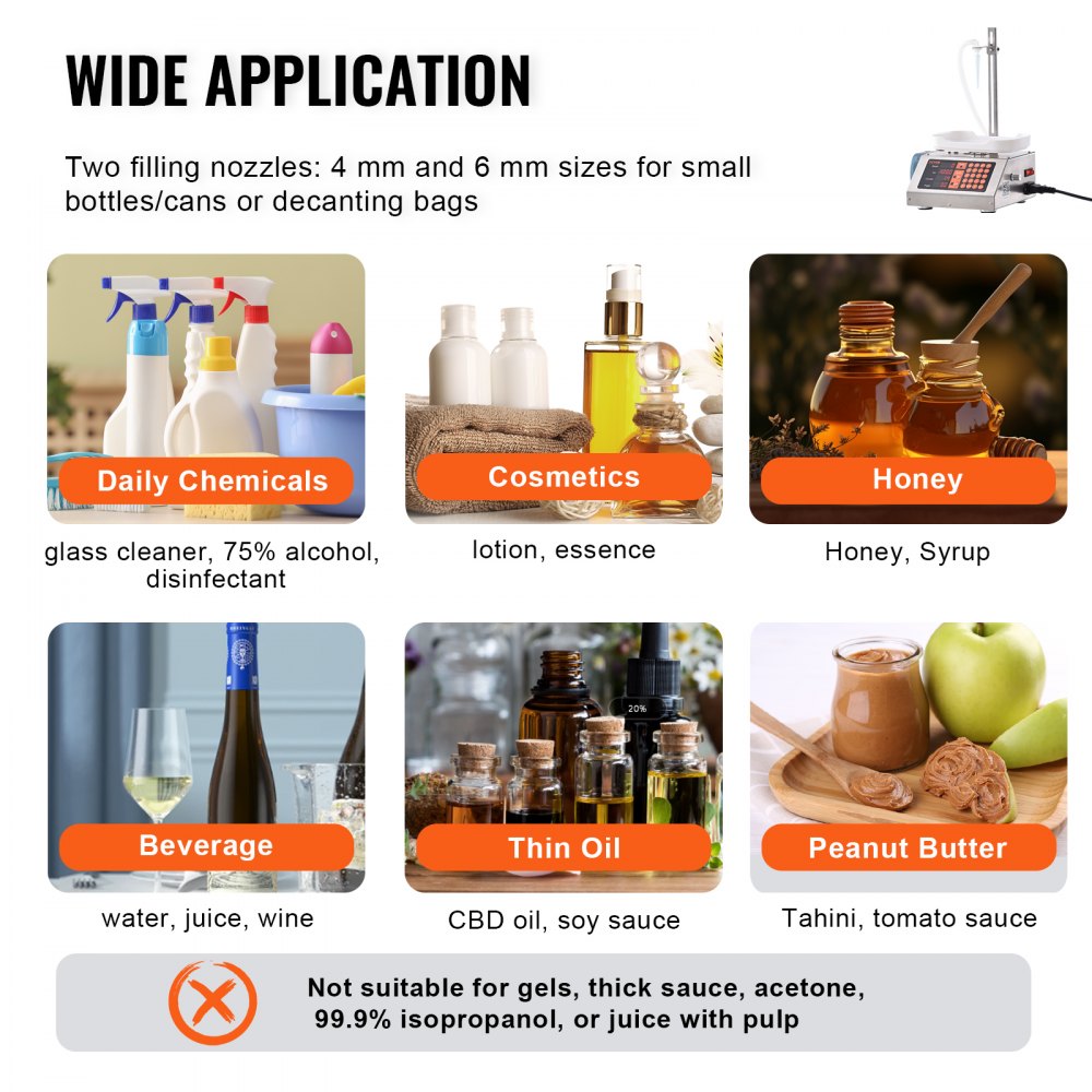 VEVOR Liquid Filling Machine, 5-300 g Weighing Capacity, Automatic Bottle Filler Machine, Bottling Machine Peristaltic Pump Digital Control for Milk, Water, Wine, Beverage, Soy Sauce (Single Nozzle) 