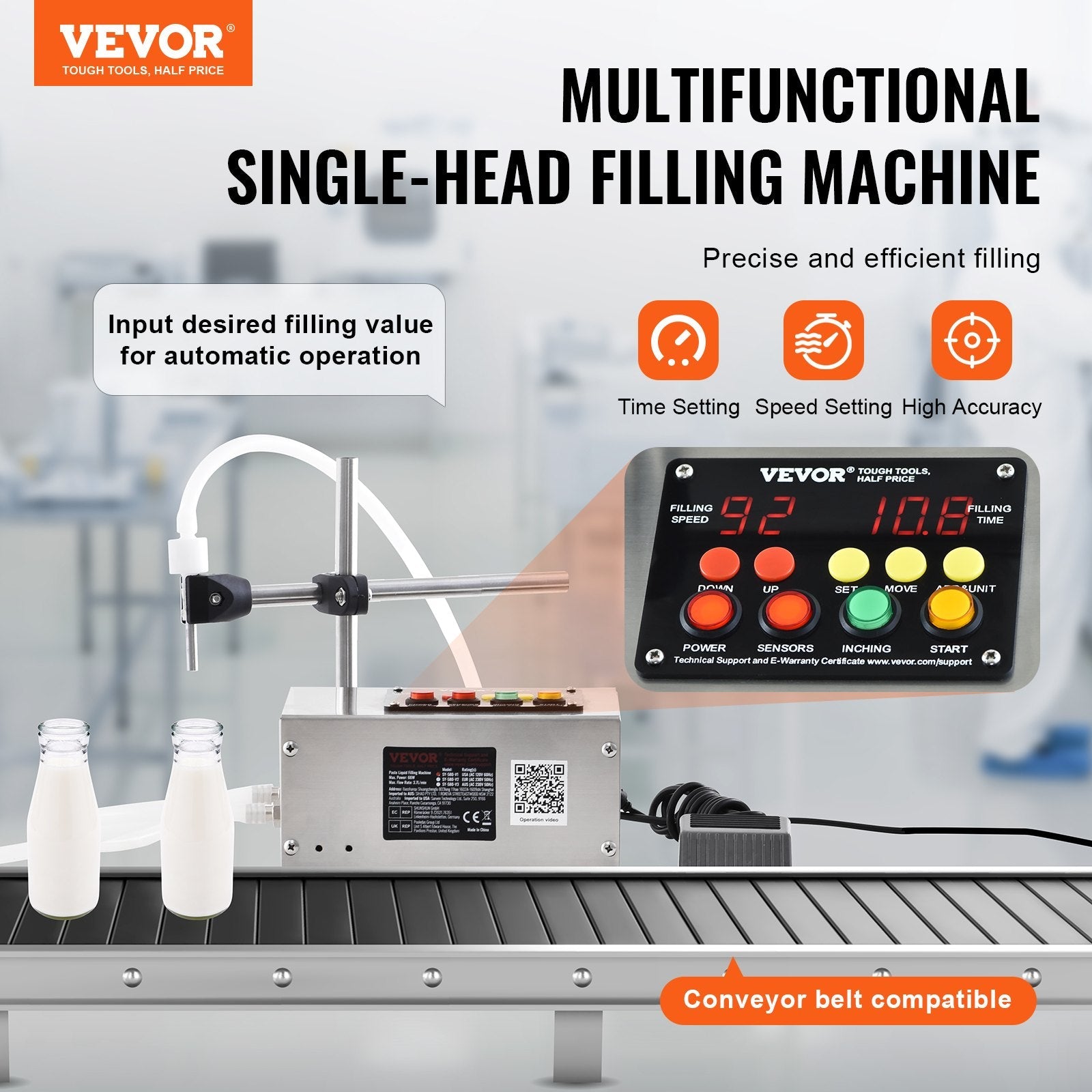 VEVOR Liquid Filling Machine, 10-4000ml Filling Capacity, Automatic Bottle Filler Machine Bottling Machine Digital Control for Milk, Water, Wine, Beverage, Soy Sauce, Vinegar, Alcohol (Single Nozzle) 