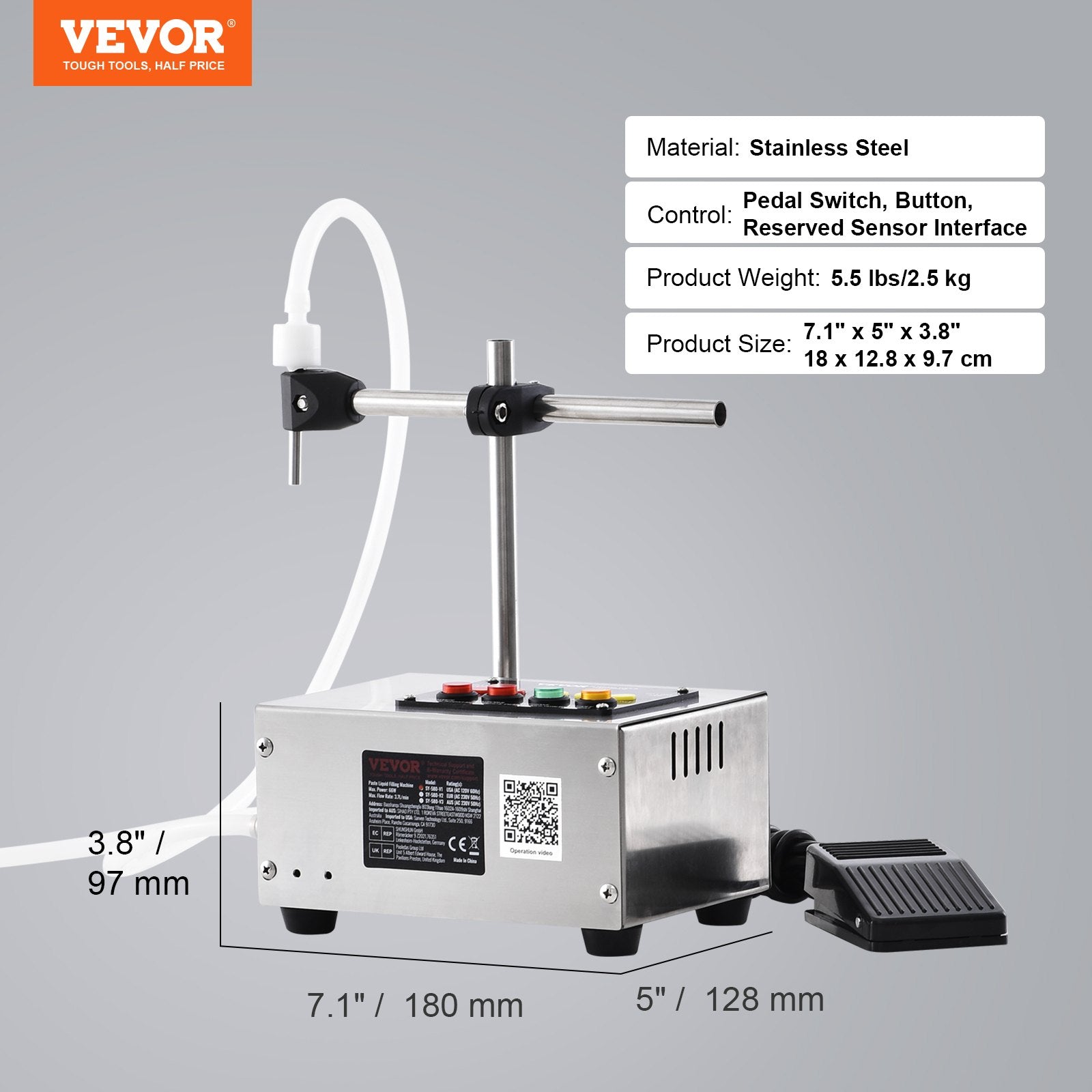 VEVOR Liquid Filling Machine, 10-4000ml Filling Capacity, Automatic Bottle Filler Machine Bottling Machine Digital Control for Milk, Water, Wine, Beverage, Soy Sauce, Vinegar, Alcohol (Single Nozzle) 