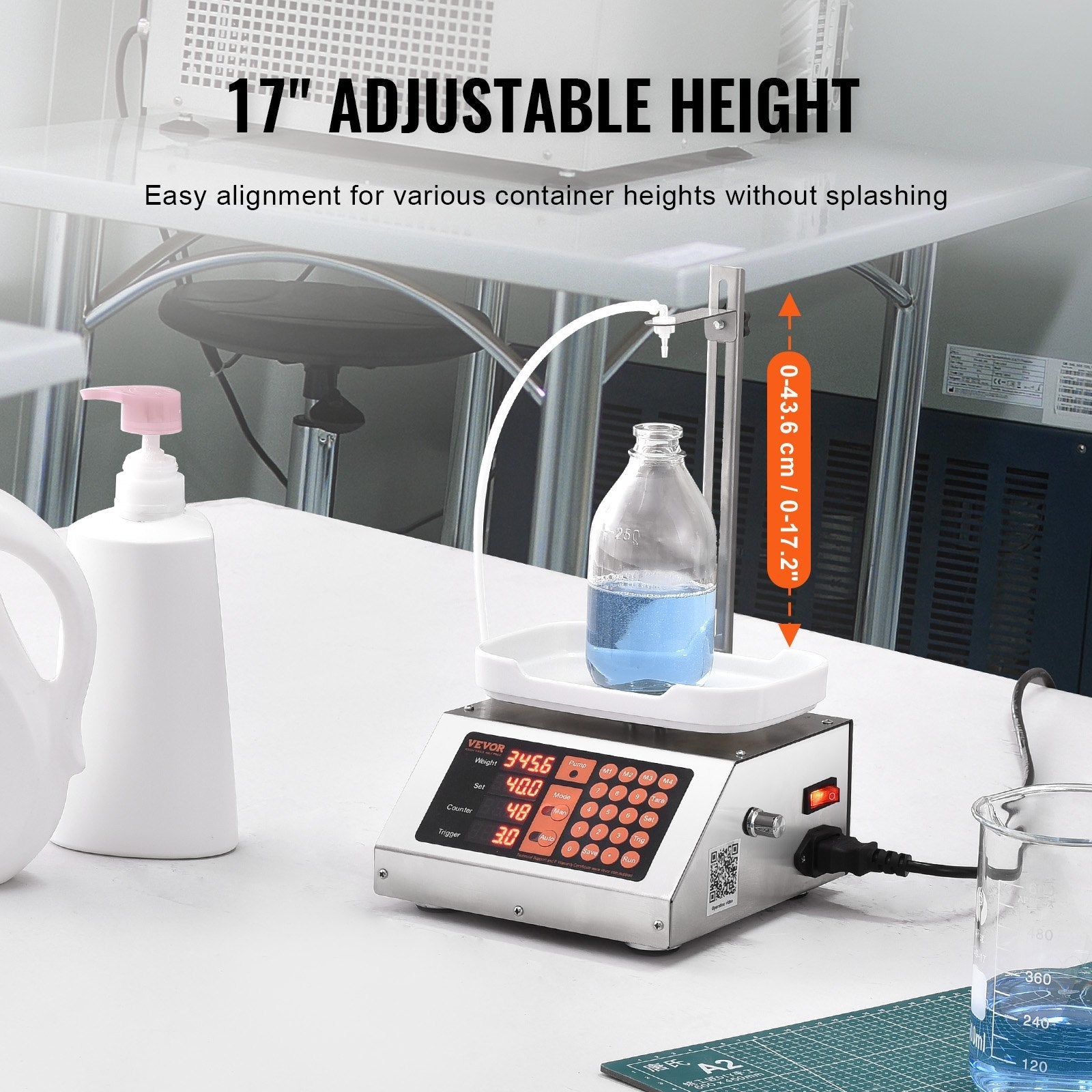 VEVOR Liquid Filling Machine, 5-50 g Weighing Capacity, Automatic Bottle Filler Machine, Bottling Machine Peristaltic Pump Digital Control for Milk, Water, Wine, Beverage, Soy Sauce (Single Nozzle) 