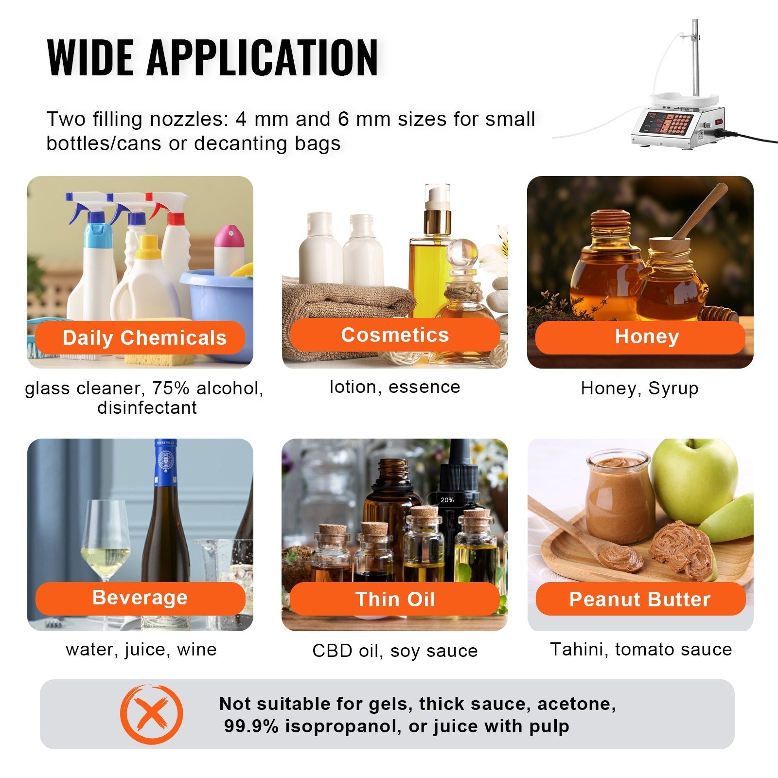 VEVOR Liquid Filling Machine, 5-50 g Weighing Capacity, Automatic Bottle Filler Machine, Bottling Machine Peristaltic Pump Digital Control for Milk, Water, Wine, Beverage, Soy Sauce (Single Nozzle) 