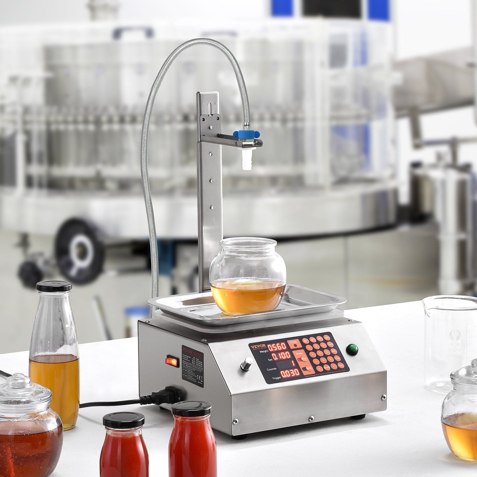 VEVOR Liquid Filling Machine, 30-15000 g Weighing Capacity, Automatic Bottle Filler Machine Bottling Machine Digital Control for Milk, Water, Oil, Wine, Beverage, Detergent, Shampoo (Single Nozzle) 