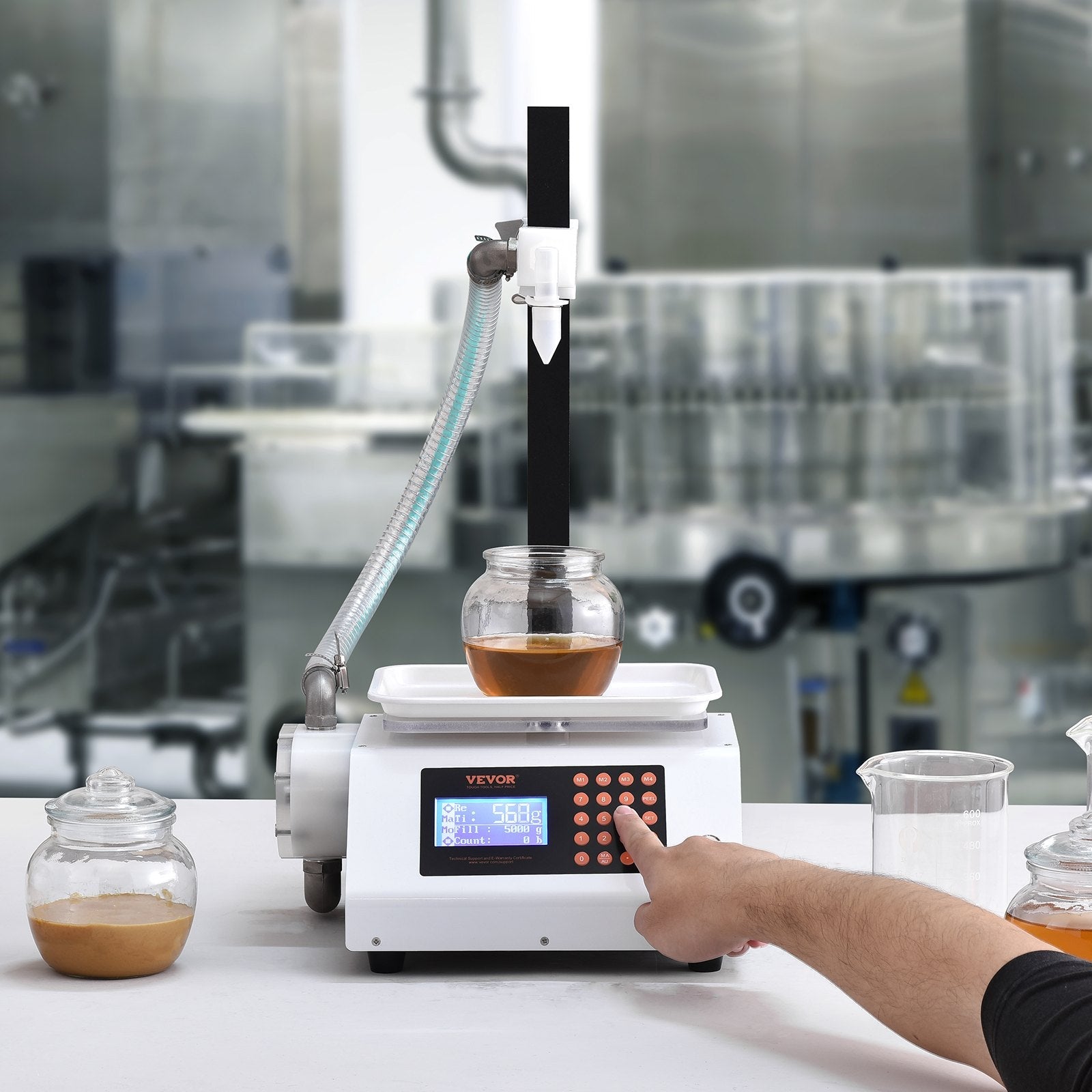 VEVOR Liquid Filling Machine, 50-5000 g Weighing Capacity, Automatic Bottle Filler Machine Bottling Machine Gear Pump Digital Control for Honey, Oil, Wine, Detergent, Viscous Liquids (Single Nozzle) 
