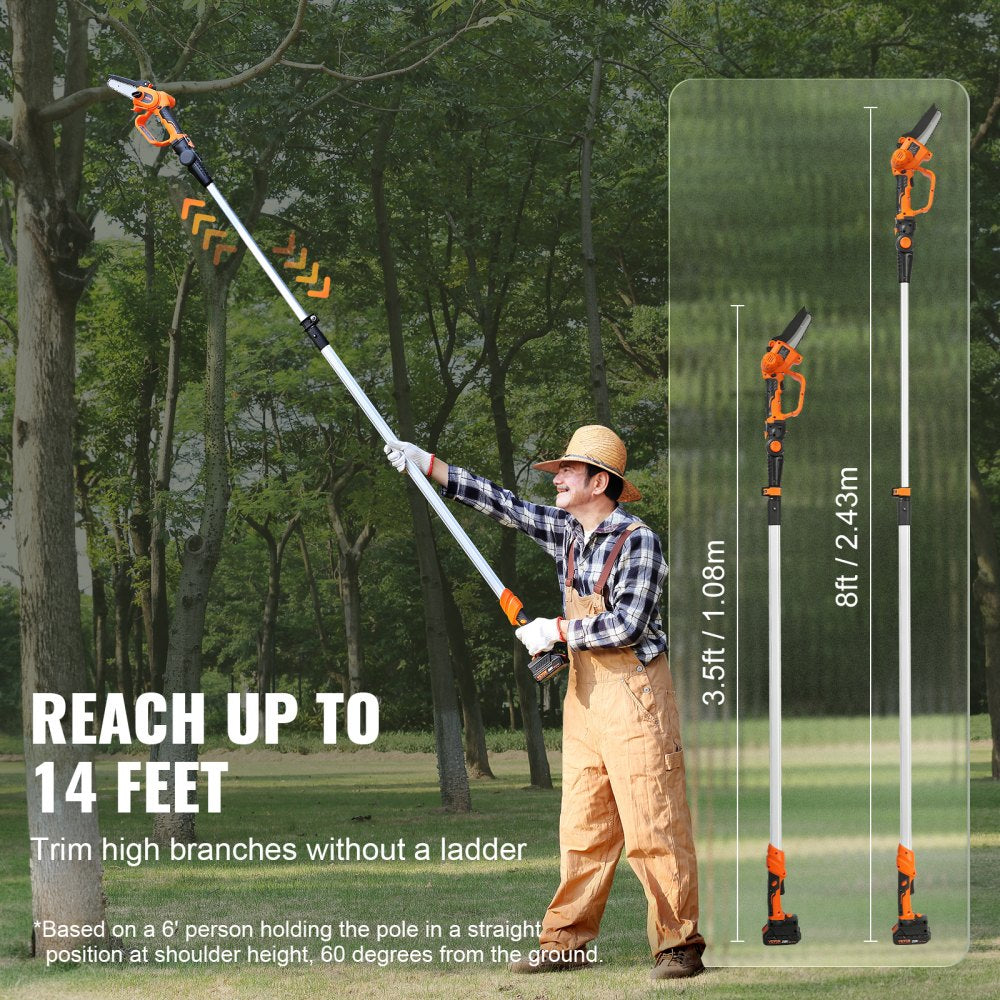 VEVOR 2-in-1 Cordless Pole Saw & Mini Chainsaw, 20V 4Ah Battery Pole Chainsaw, 5" Cutting Capacity 8 ft Reach Pole Saw for Branch Cutting & Tree Trimming (Battery and Blade Cover Included) 