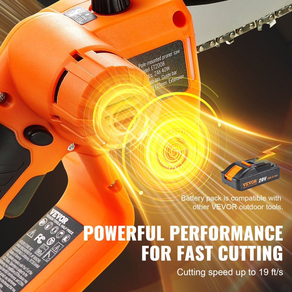 VEVOR 2-in-1 Cordless Pole Saw & Mini Chainsaw, 20V 4Ah Battery Pole Chainsaw, 5" Cutting Capacity 8 ft Reach Pole Saw for Branch Cutting & Tree Trimming (Battery and Blade Cover Included) 