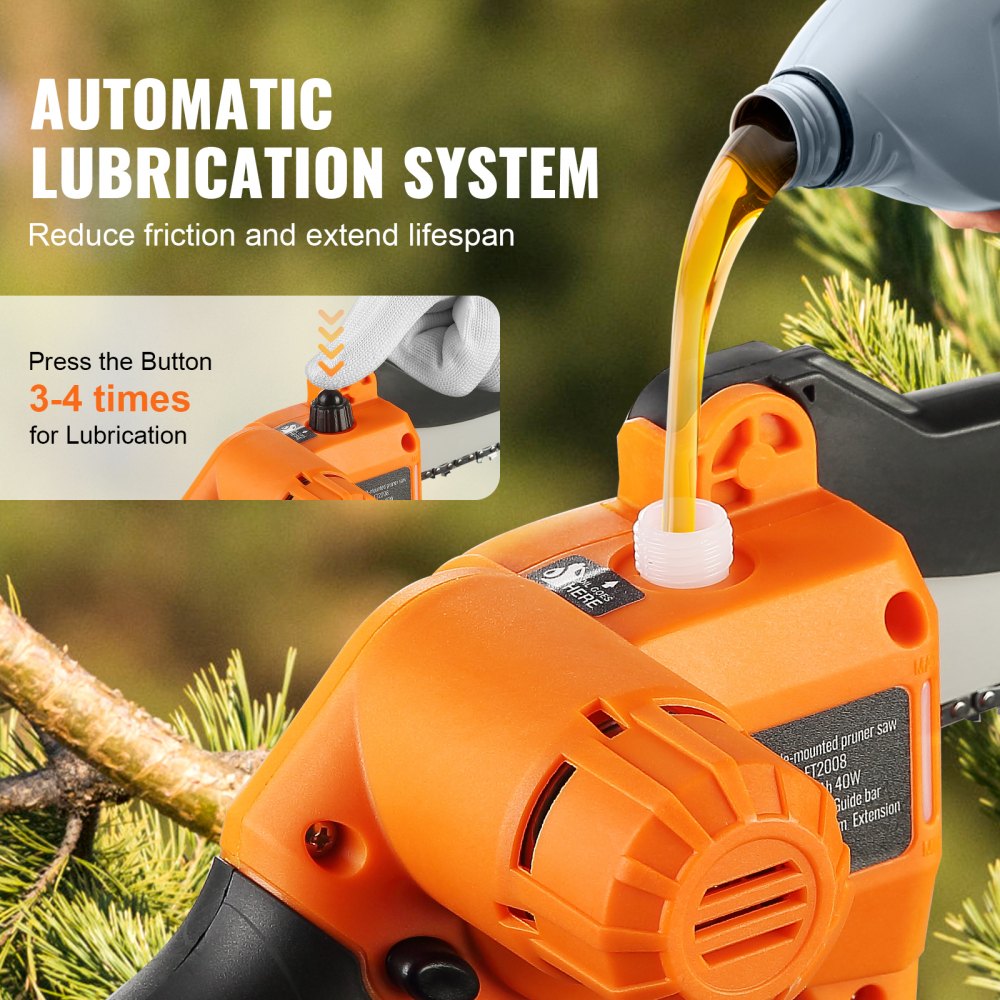 VEVOR 2-in-1 Cordless Pole Saw & Mini Chainsaw, 20V 4Ah Battery Pole Chainsaw, 5" Cutting Capacity 8 ft Reach Pole Saw for Branch Cutting & Tree Trimming (Battery and Blade Cover Included) 