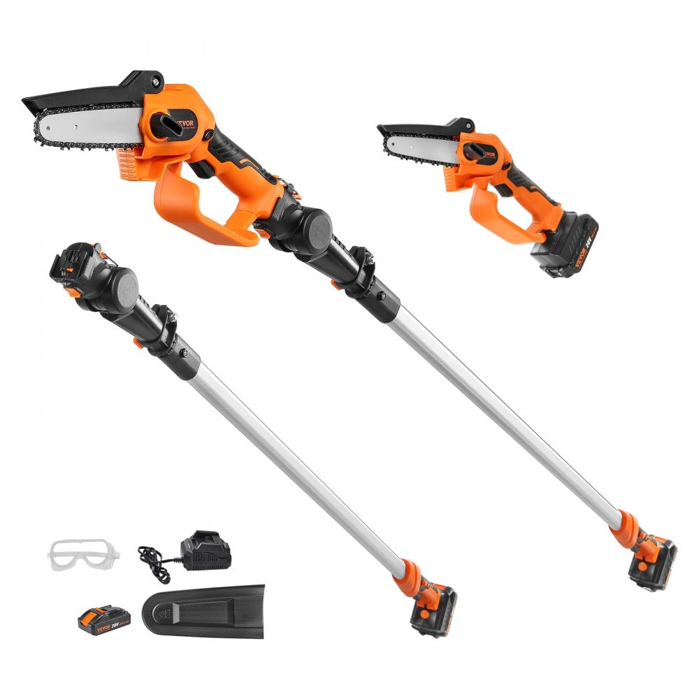 VEVOR 2-in-1 Cordless Pole Saw & Mini Chainsaw, 20V 4Ah Battery Pole Chainsaw, 5" Cutting Capacity 8 ft Reach Pole Saw for Branch Cutting & Tree Trimming (Battery and Blade Cover Included) 
