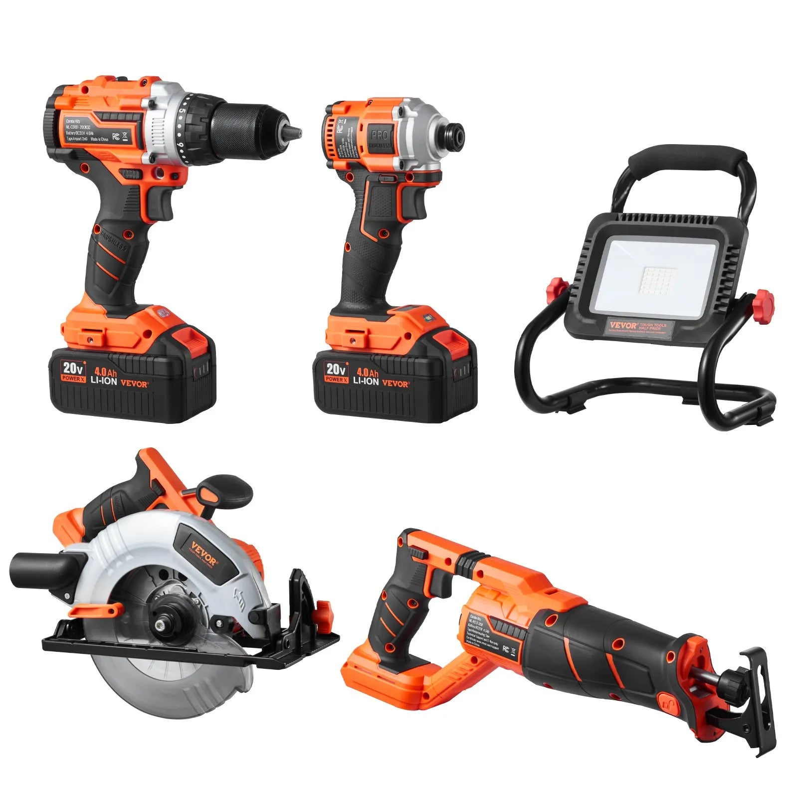 VEVOR Tool Combo Kit 20V Max Brushless 5-Tool Cordless Power Tool Combo Kit