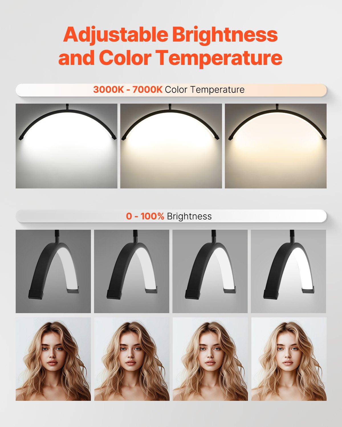Half Moon Light for Esthetician 23inch Dimmable LED Floor Lamp Lash Light Arched 