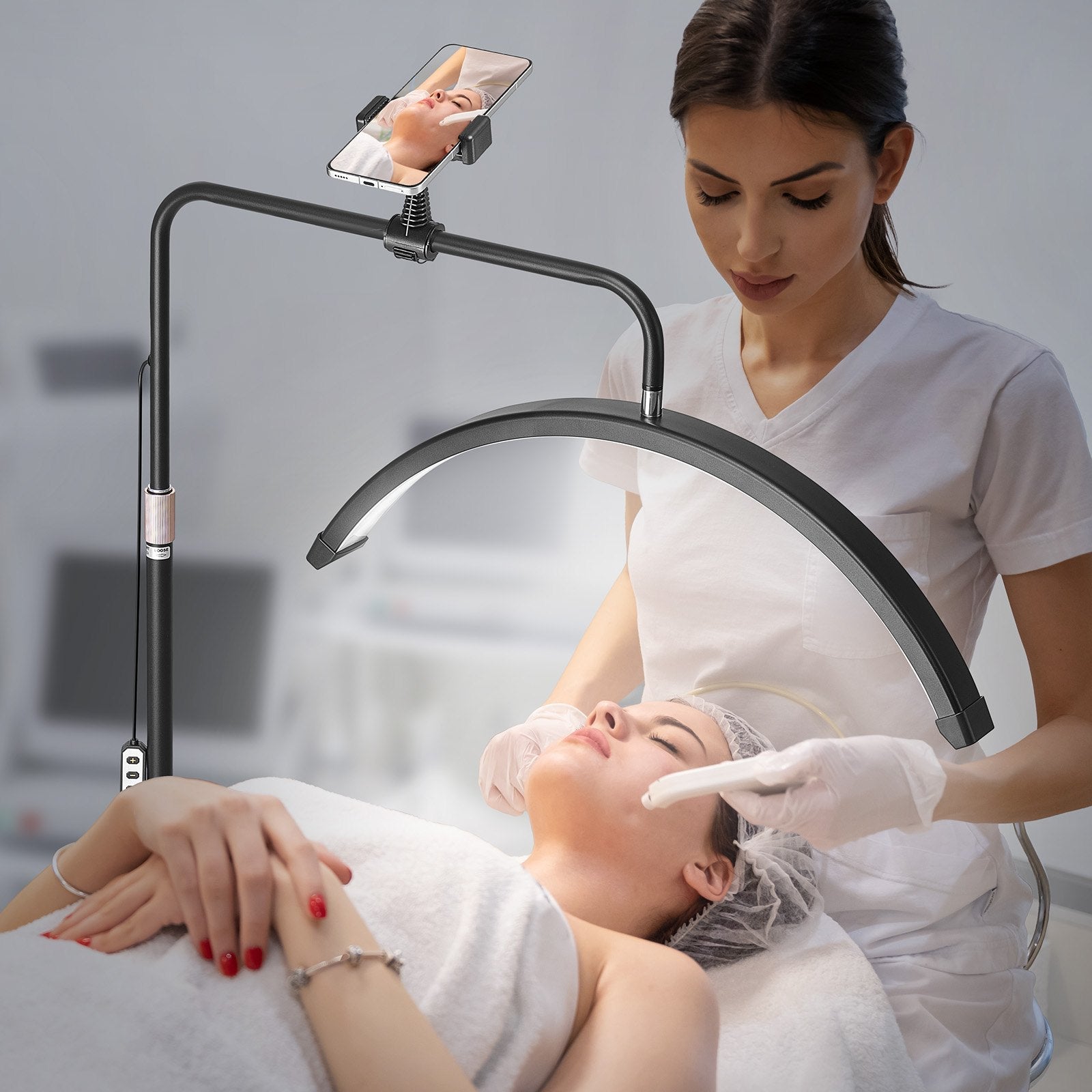 Half Moon Light for Esthetician 23inch Dimmable LED Floor Lamp Lash Light Arched 