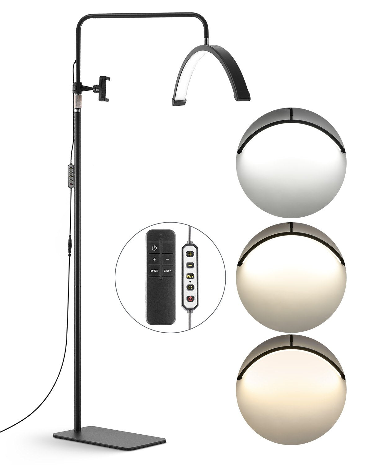 Half Moon Light for Esthetician 23inch Dimmable LED Floor Lamp Lash Light Arched 