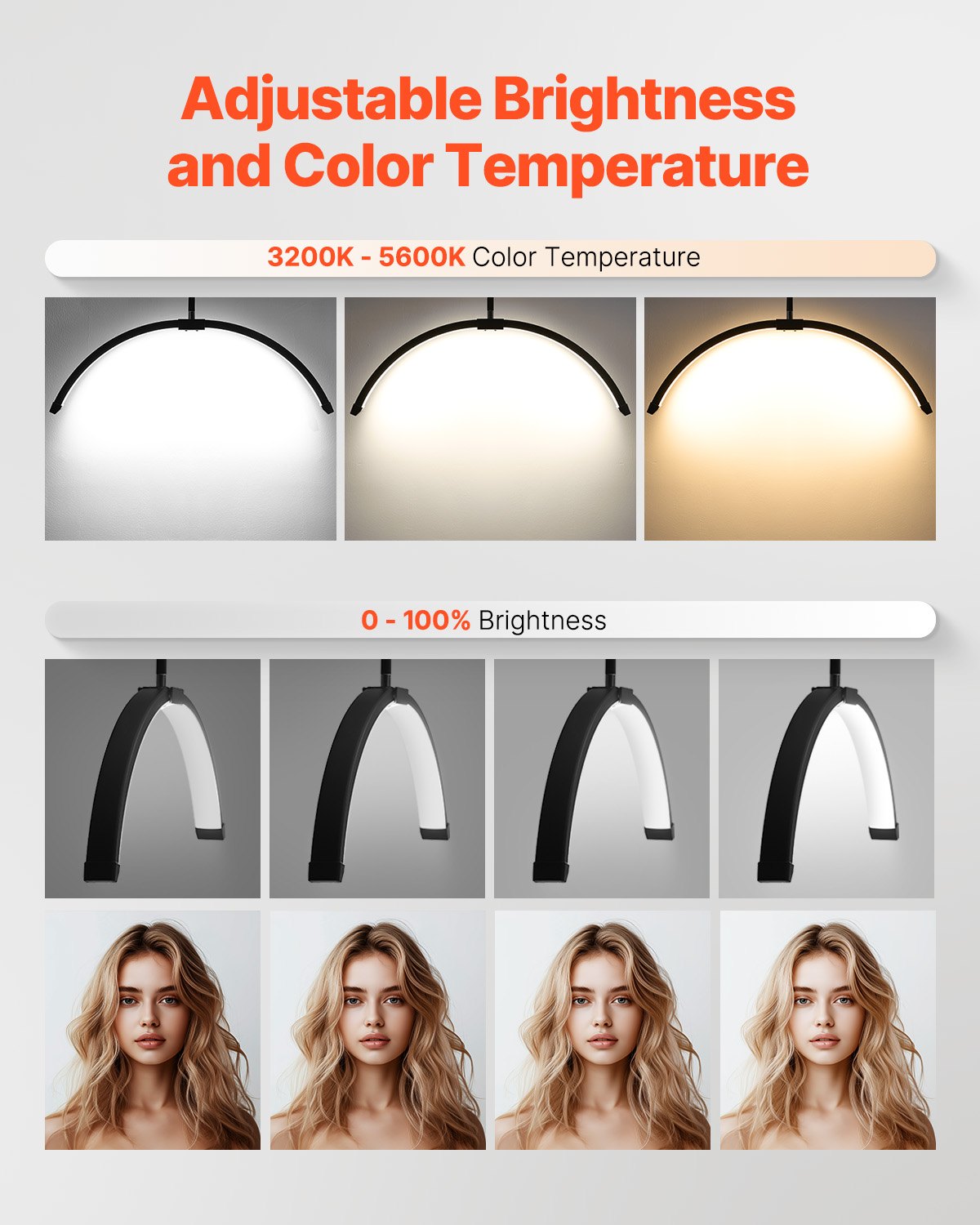 Half Moon Light for Esthetician 26inch Dimmable LED Floor Lamp Lash Light Arched 